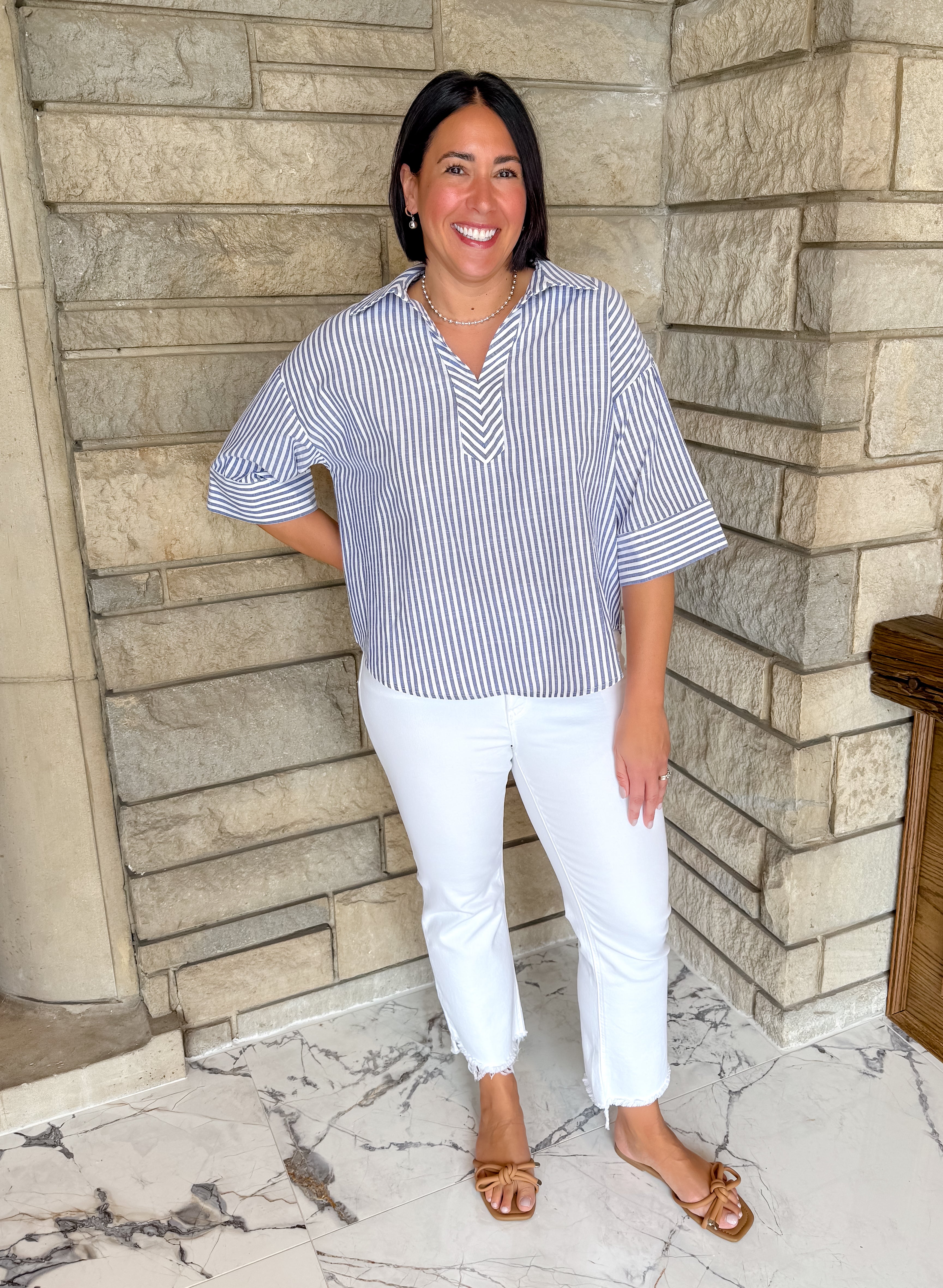 Asha Striped Collar Top