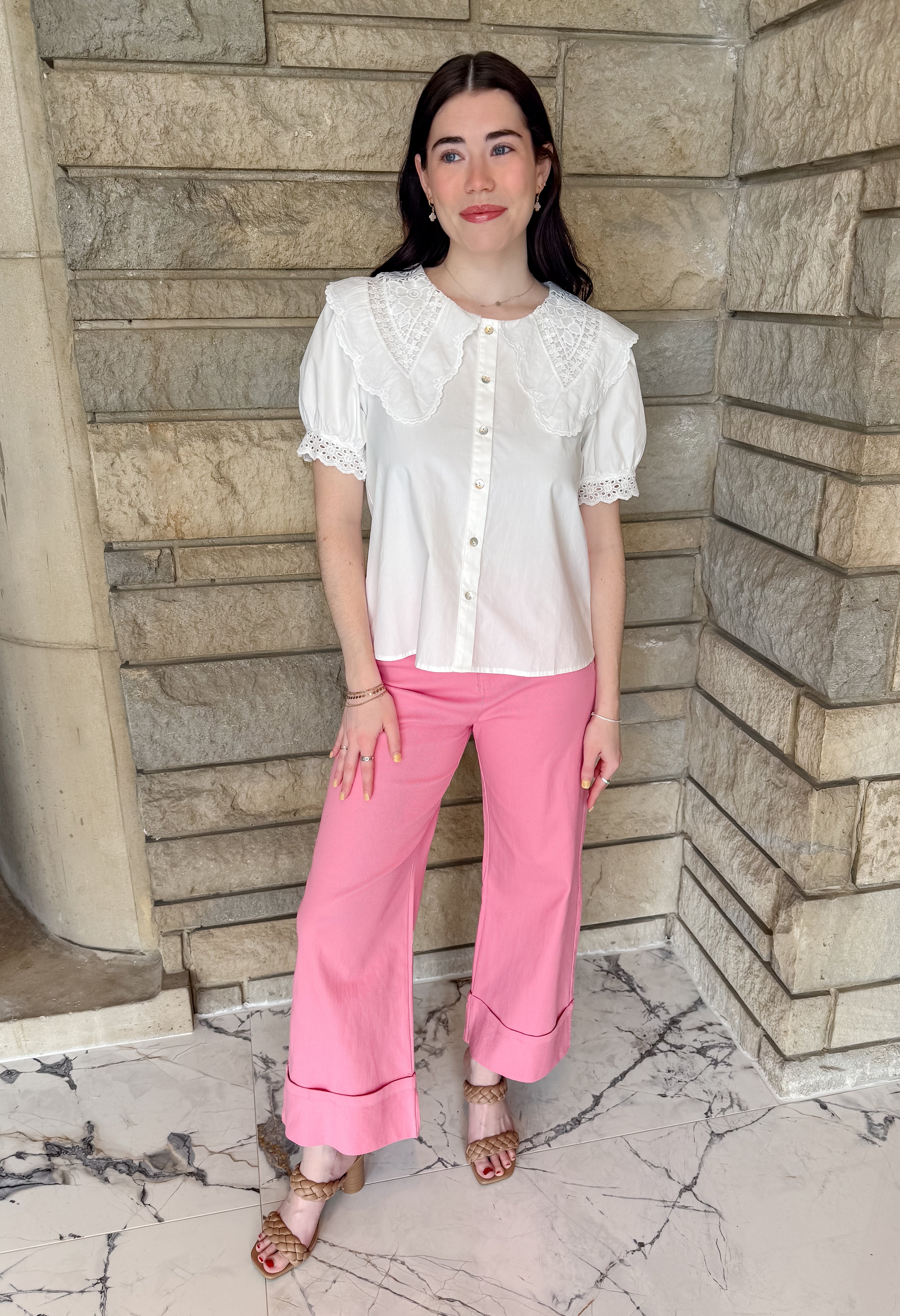 Monica Lace Collar Button Top
