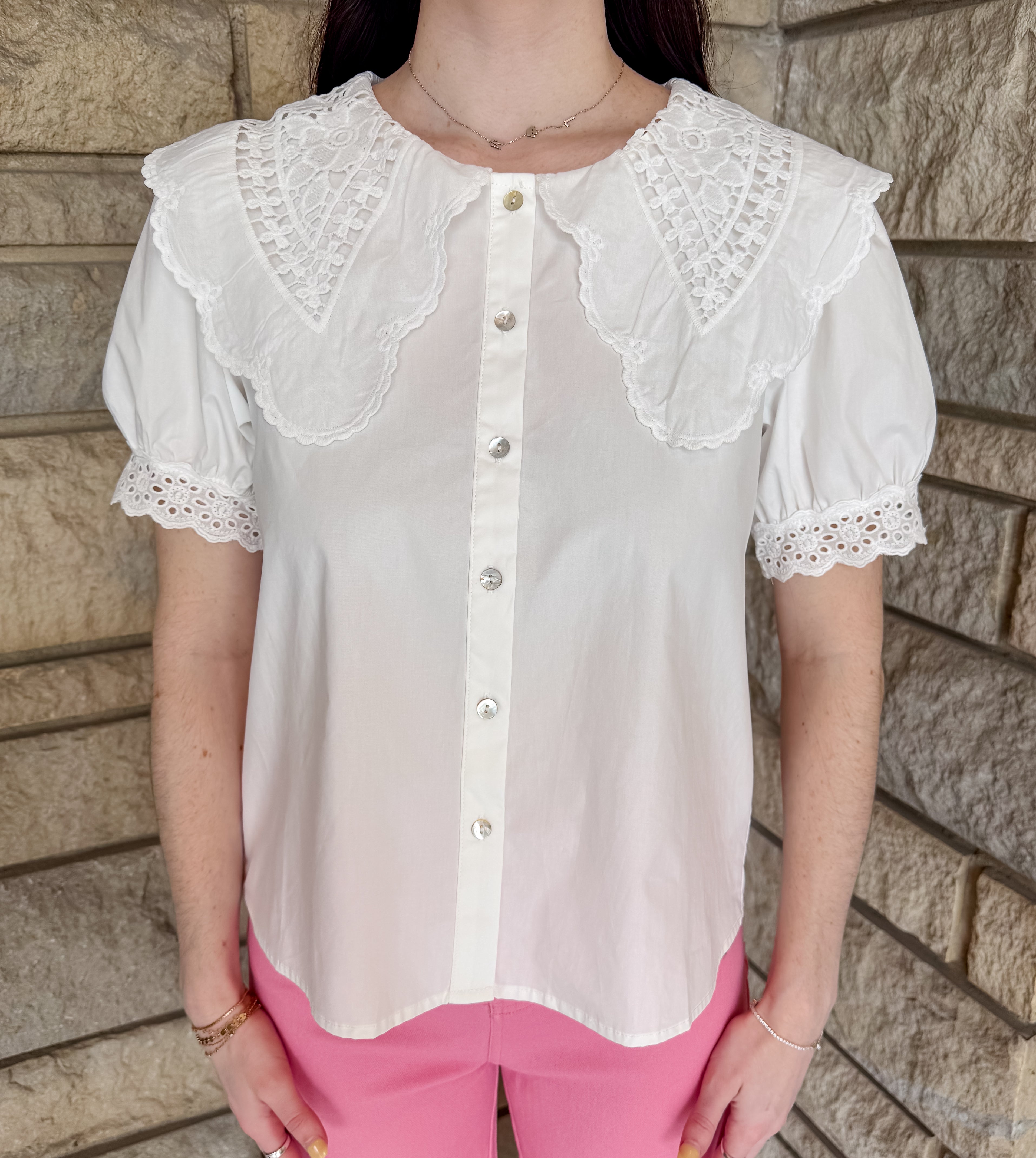 Monica Lace Collar Button Top