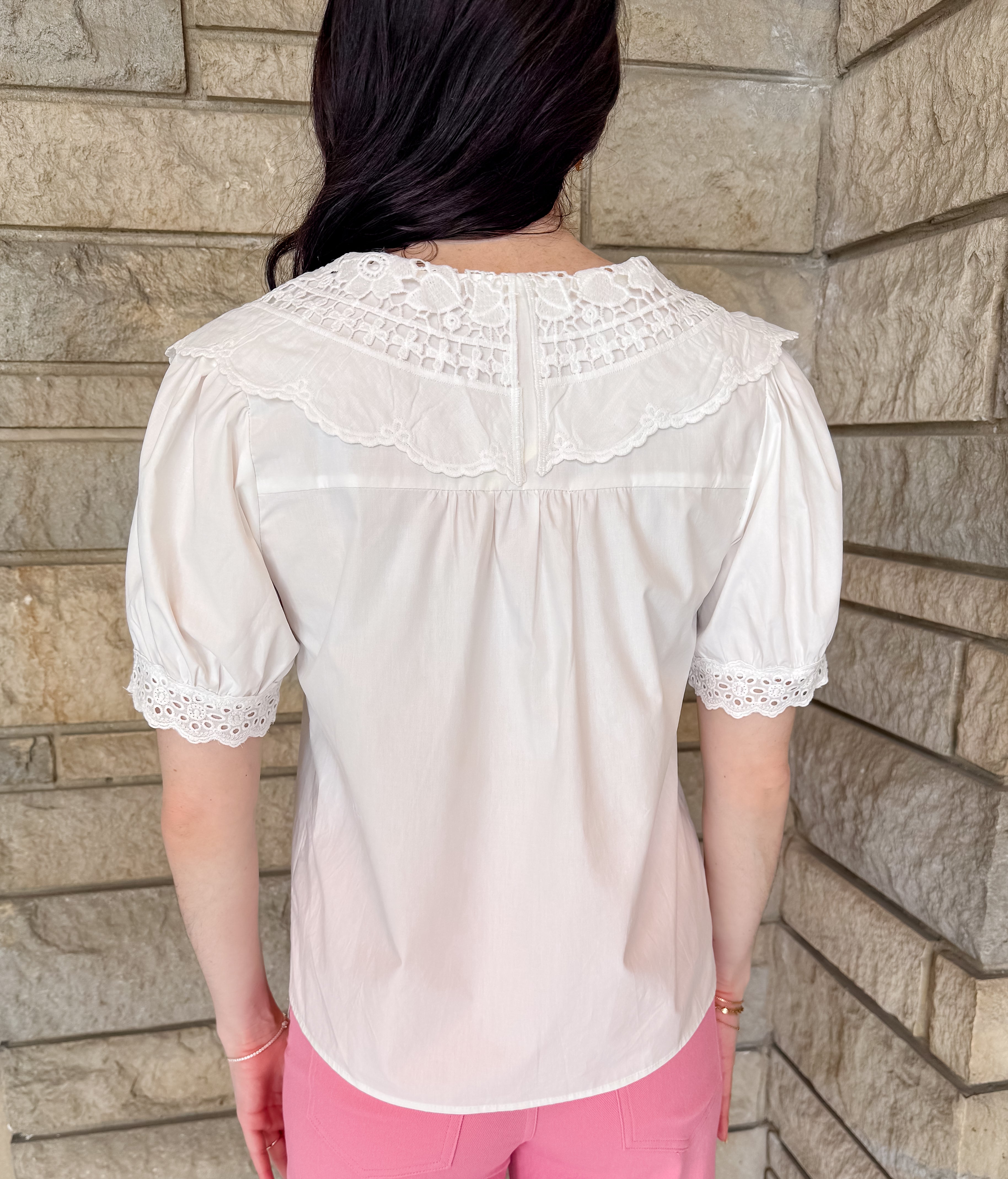 Monica Lace Collar Button Top