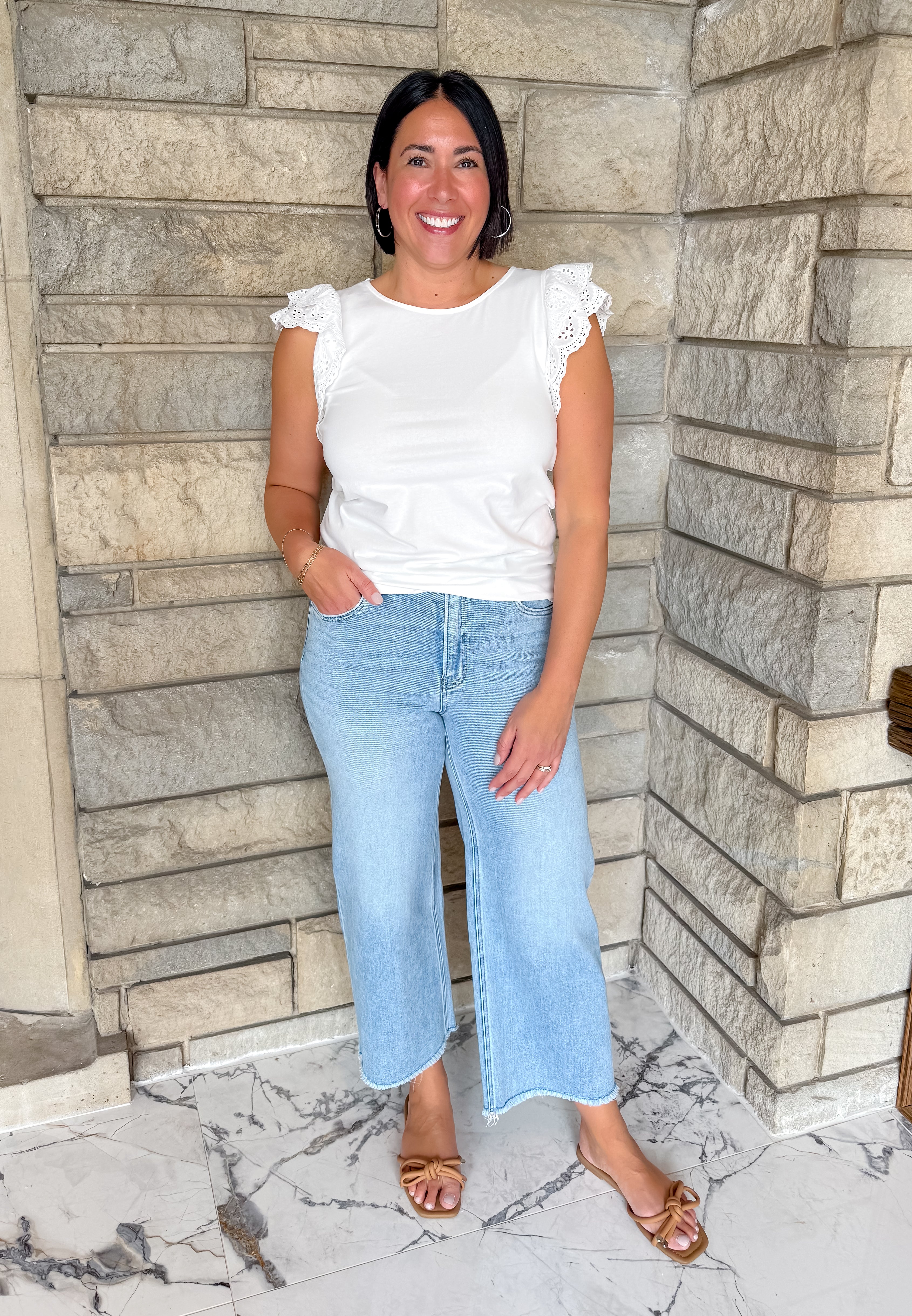 Diya Eyelet Lace Sleeve Top