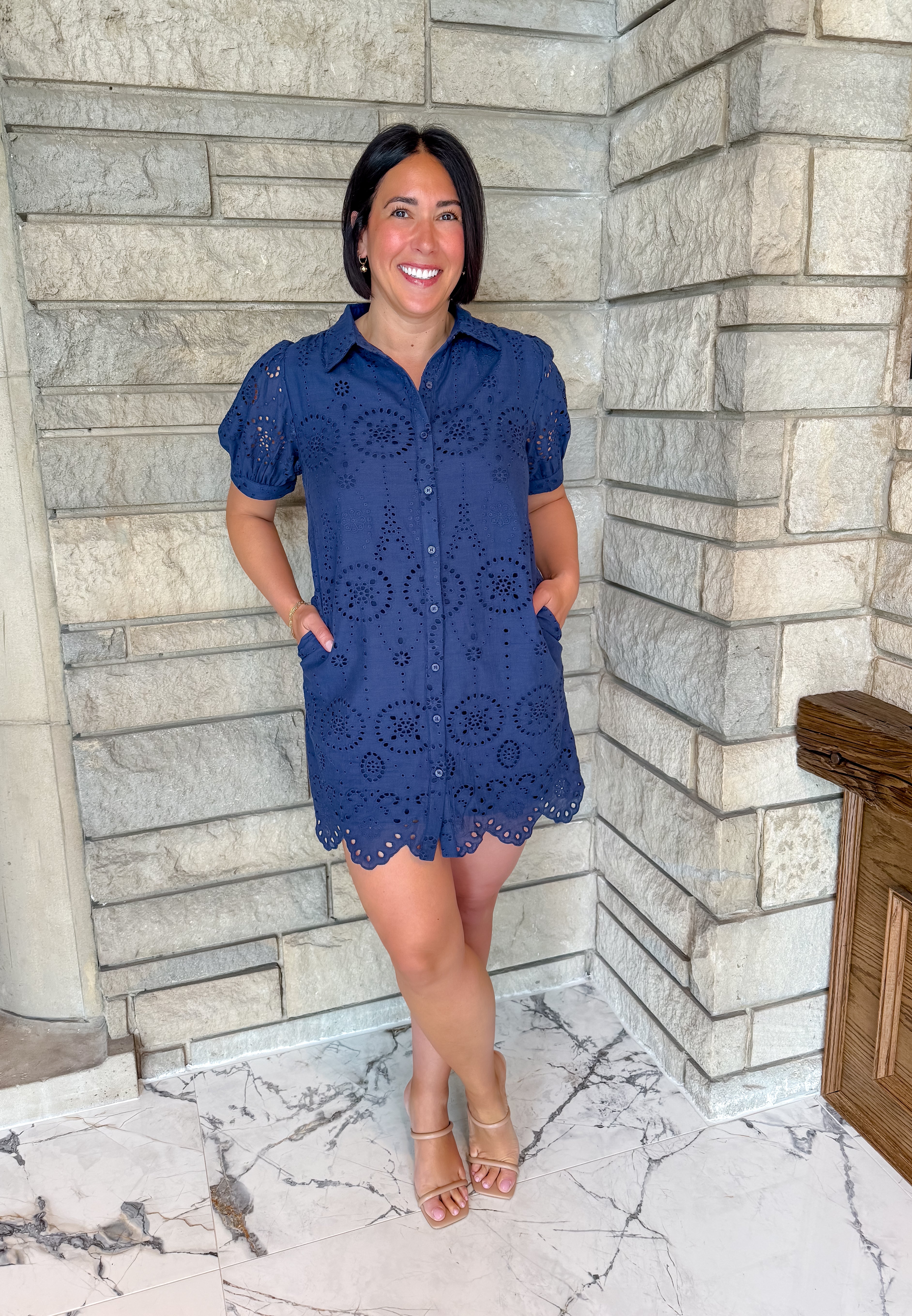 Willa Eyelet Scallop Hem Shirt Dress