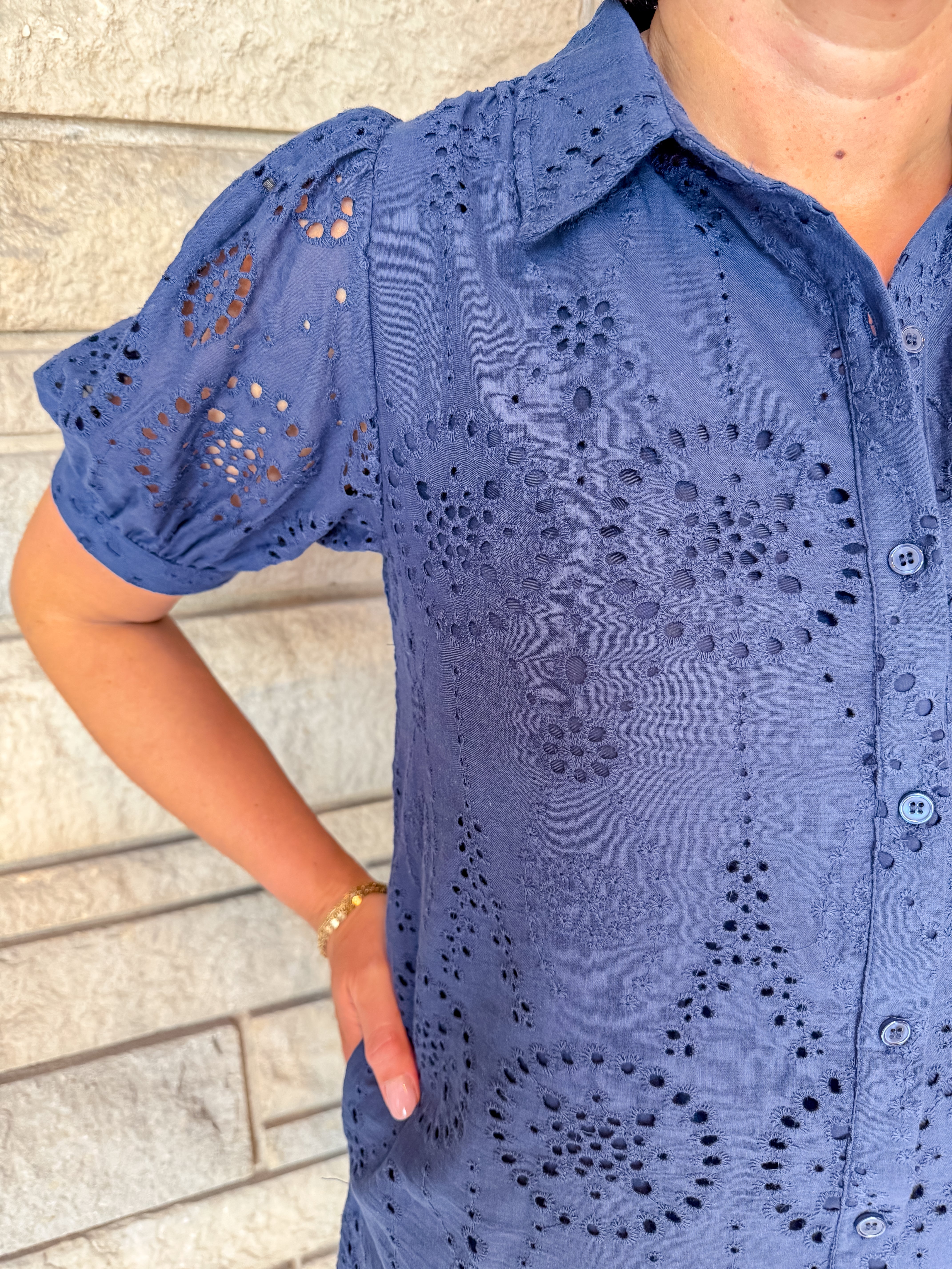 Willa Eyelet Scallop Hem Shirt Dress