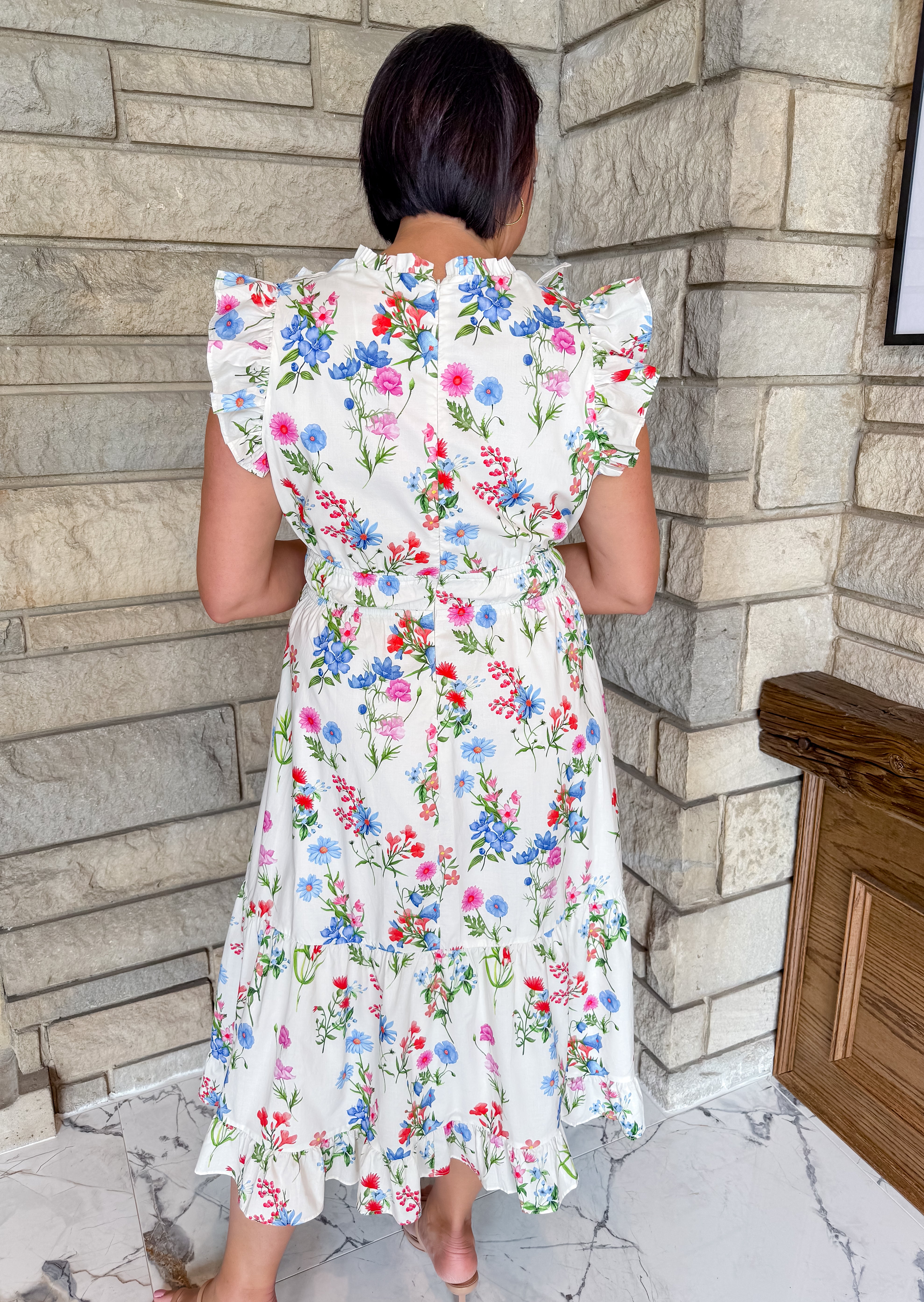 Mykah Floral Ruffle Midi Dress