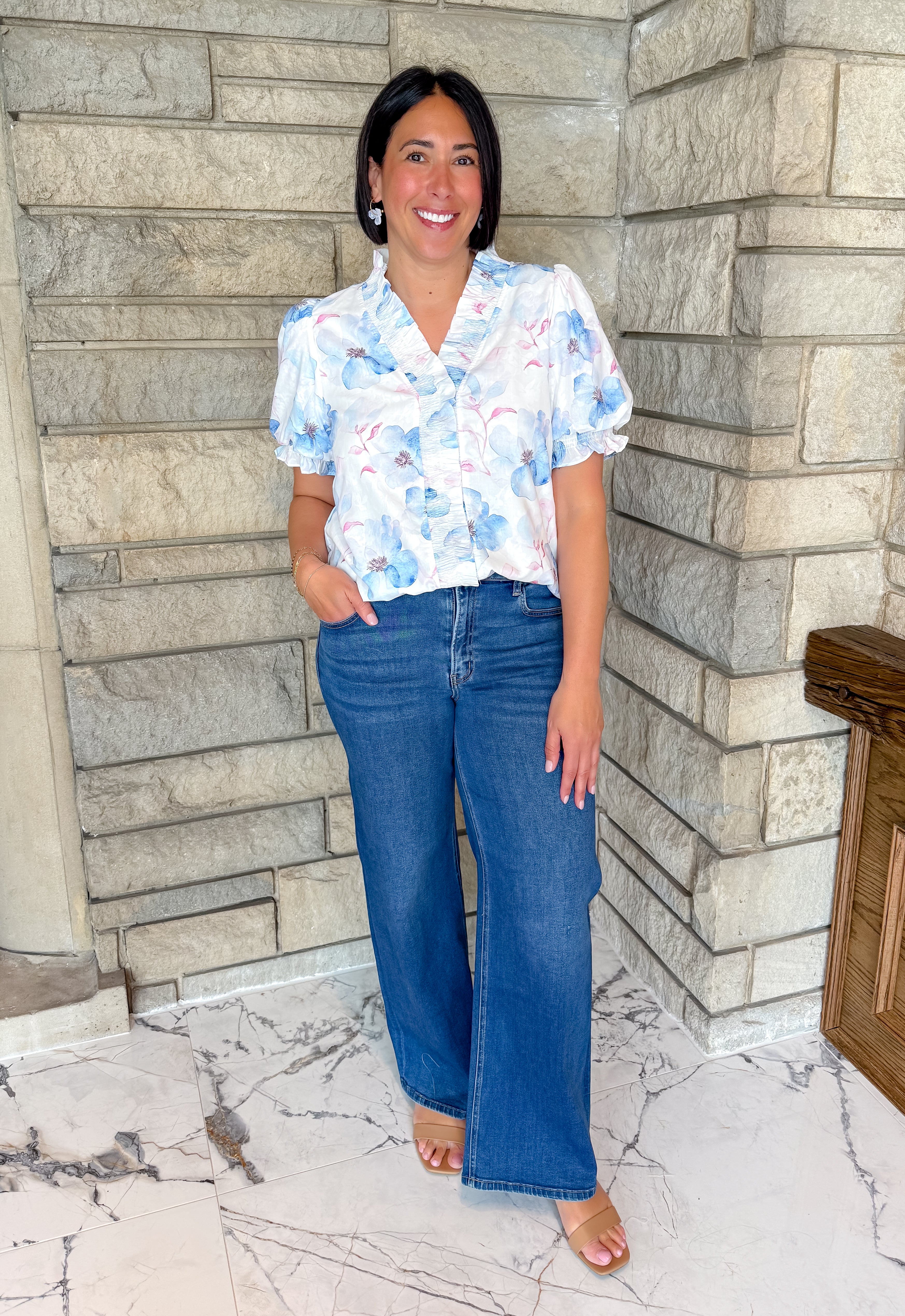 Cara Floral Smocked Ruffle Top