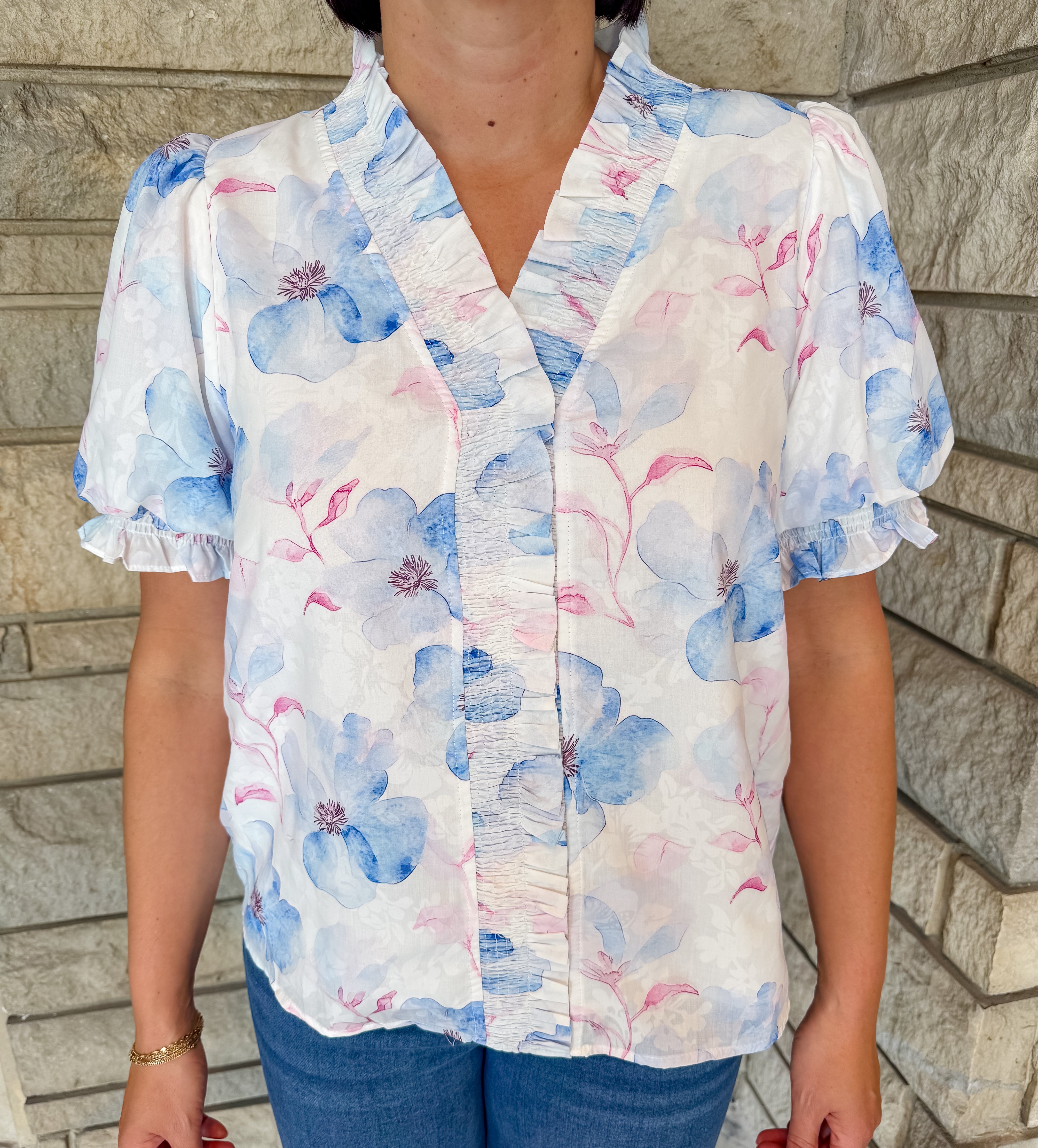 Cara Floral Smocked Ruffle Top