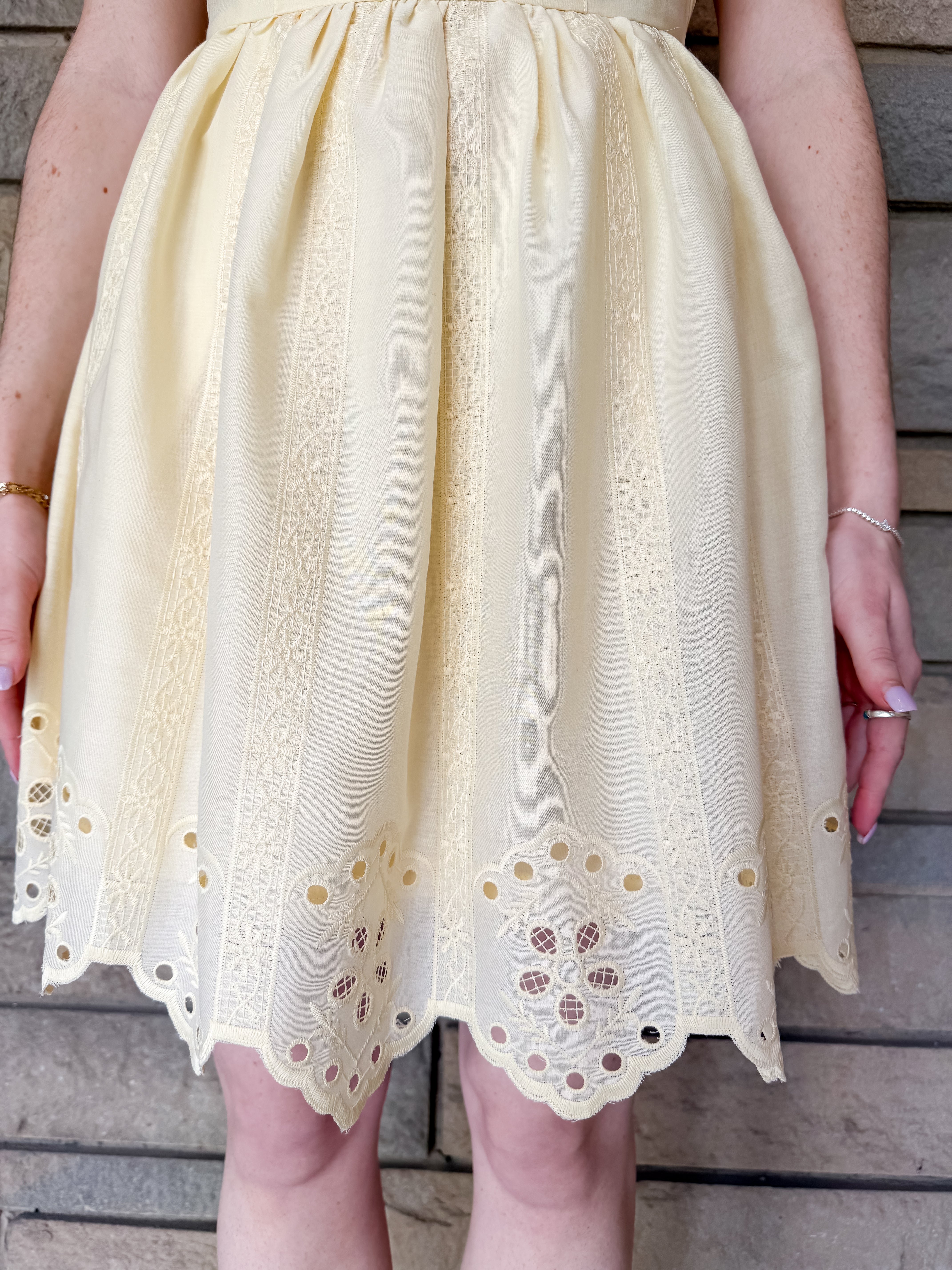 Eliana Eyelet Scallop Hem Dress