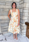 yellow dress with orange flowers
square neck tank midi dress