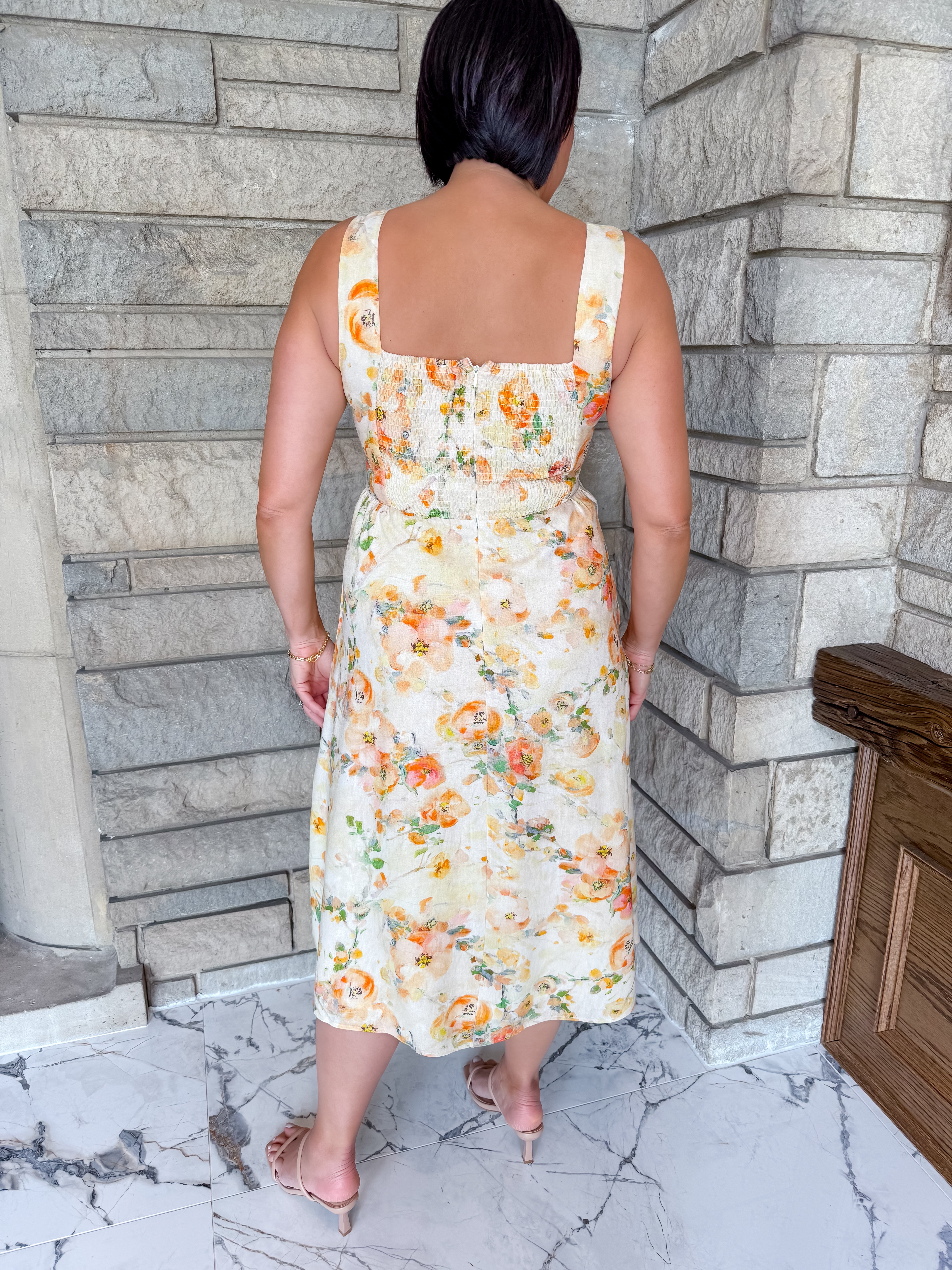 Elisa Floral Paneled Tank Midi Dress