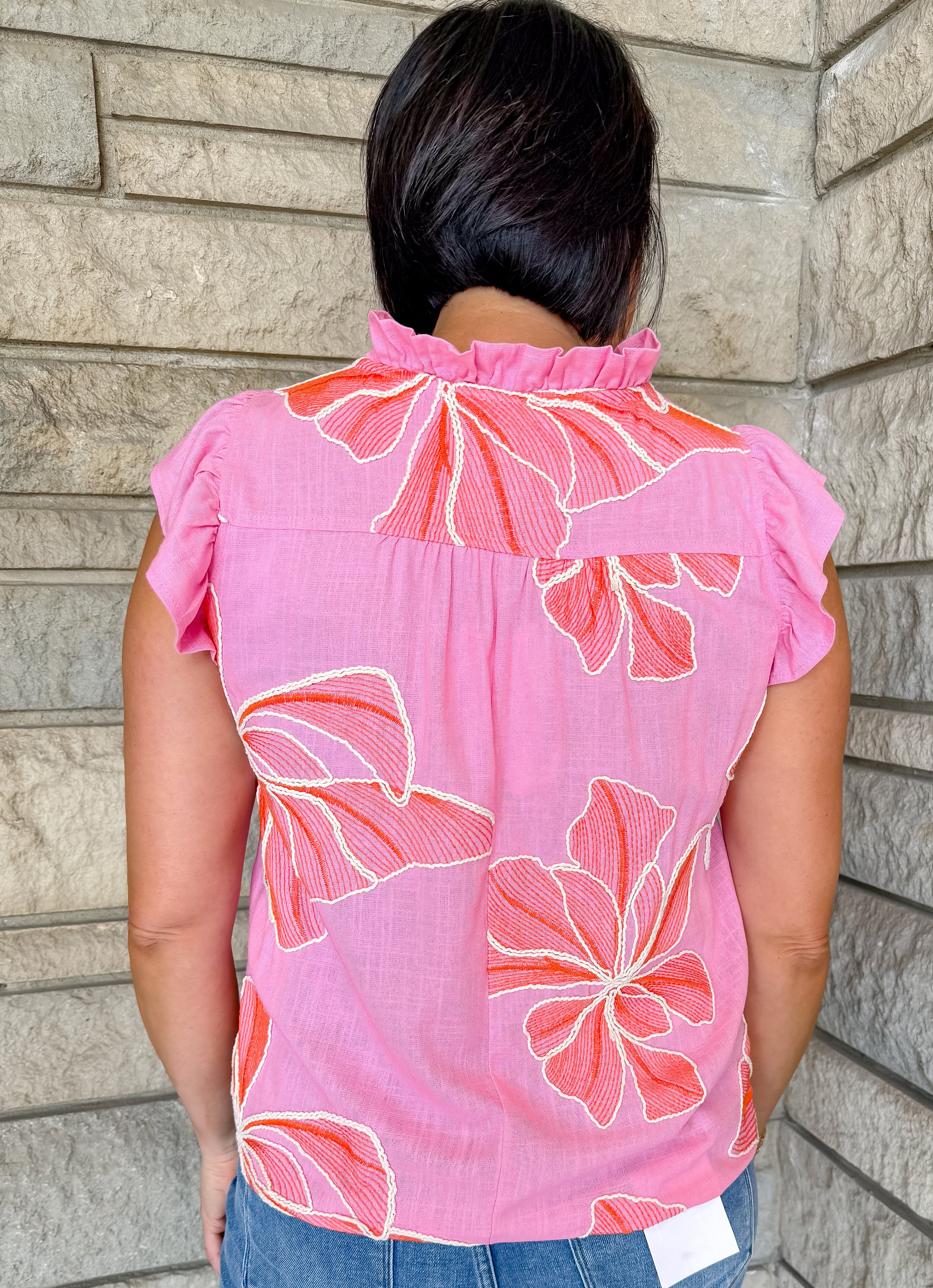 Amora Floral Embroidered Ruffle Top