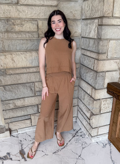 Light brown tank and pants set
pinstripes