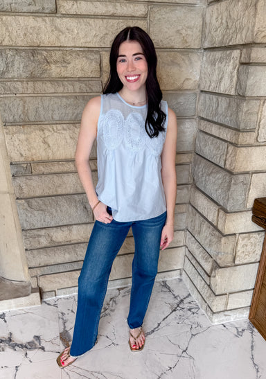 baby blue tank
lace overlay with mesh