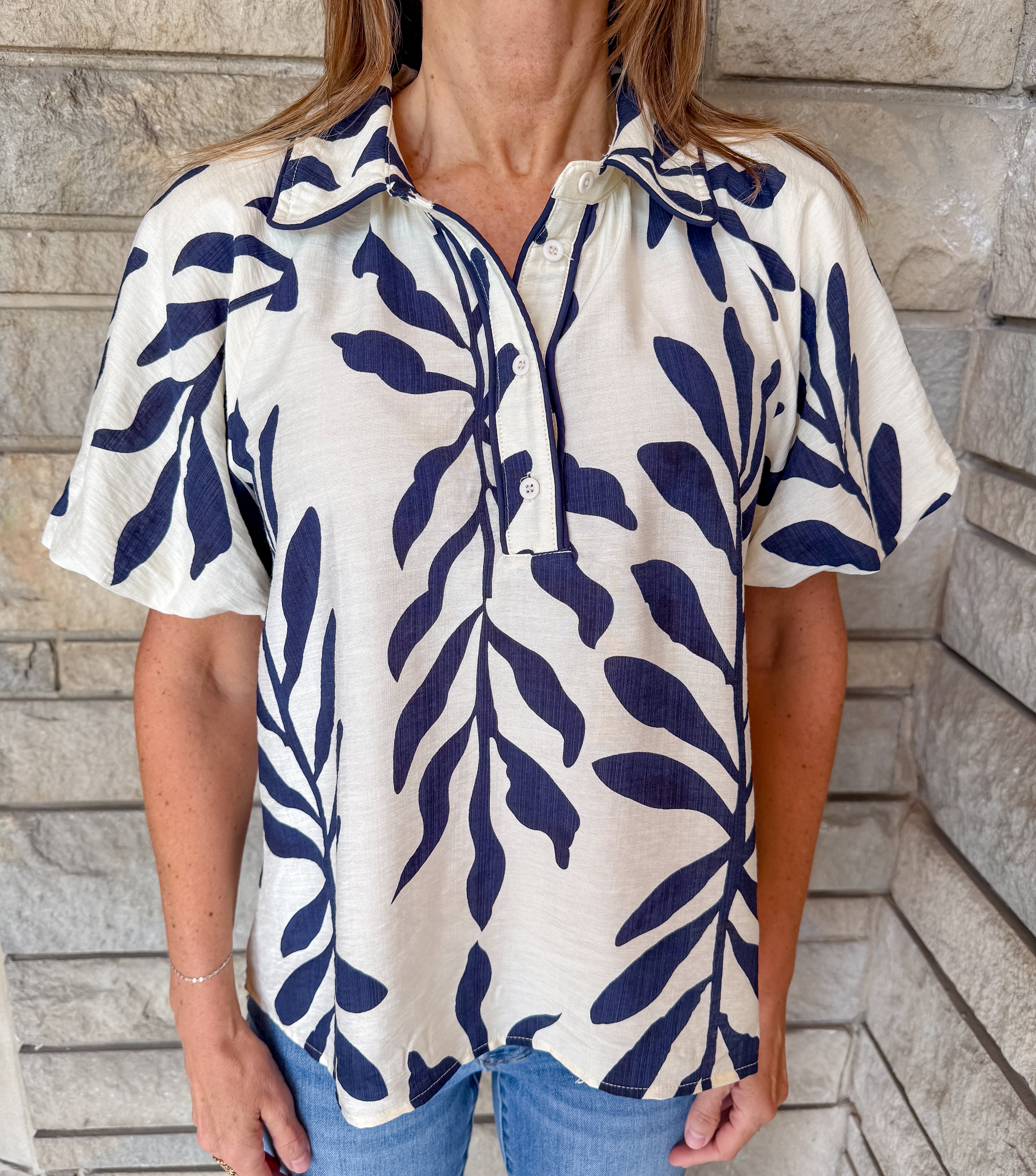 Margot Leaf Print Bubble Top
