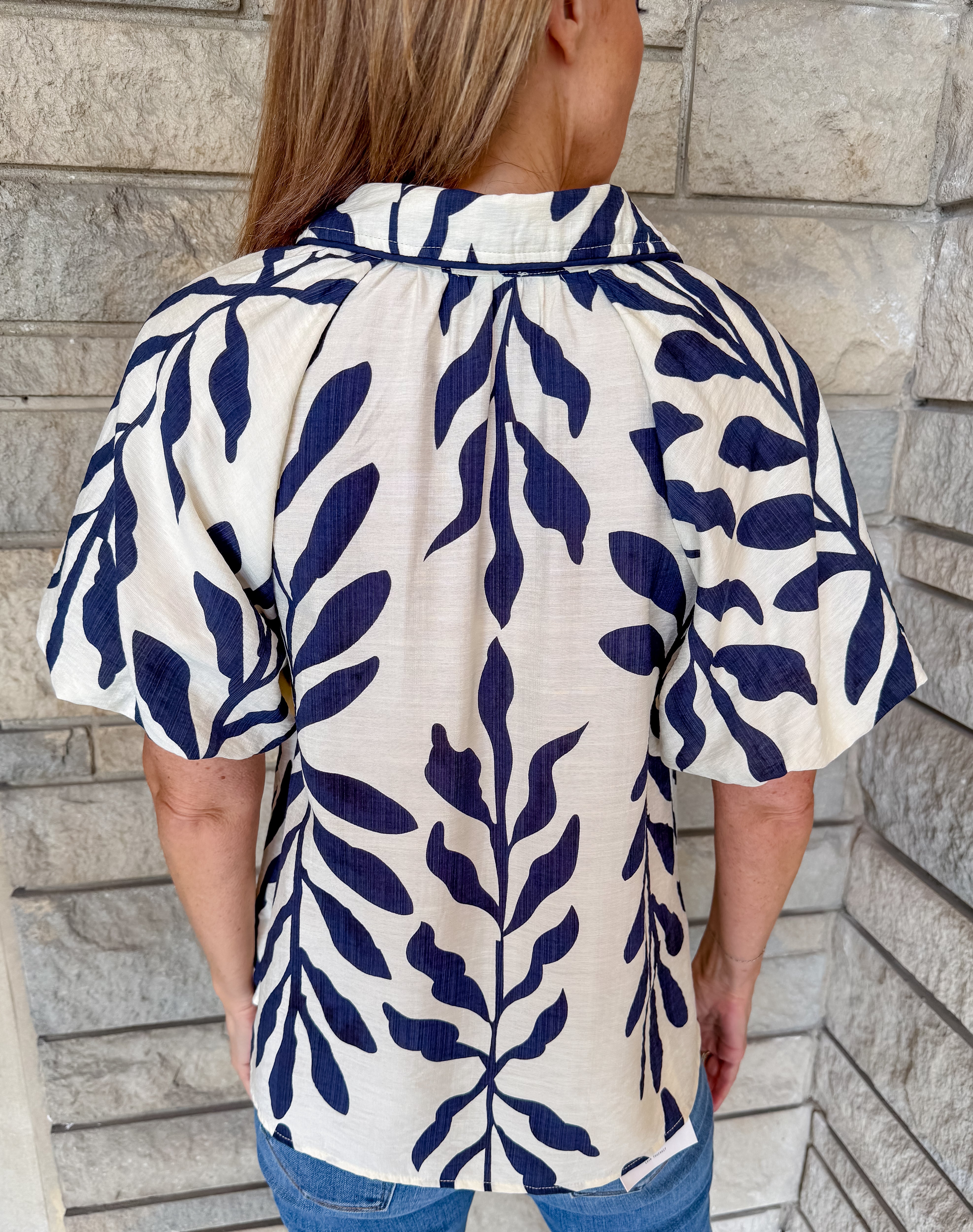 Margot Leaf Print Bubble Top