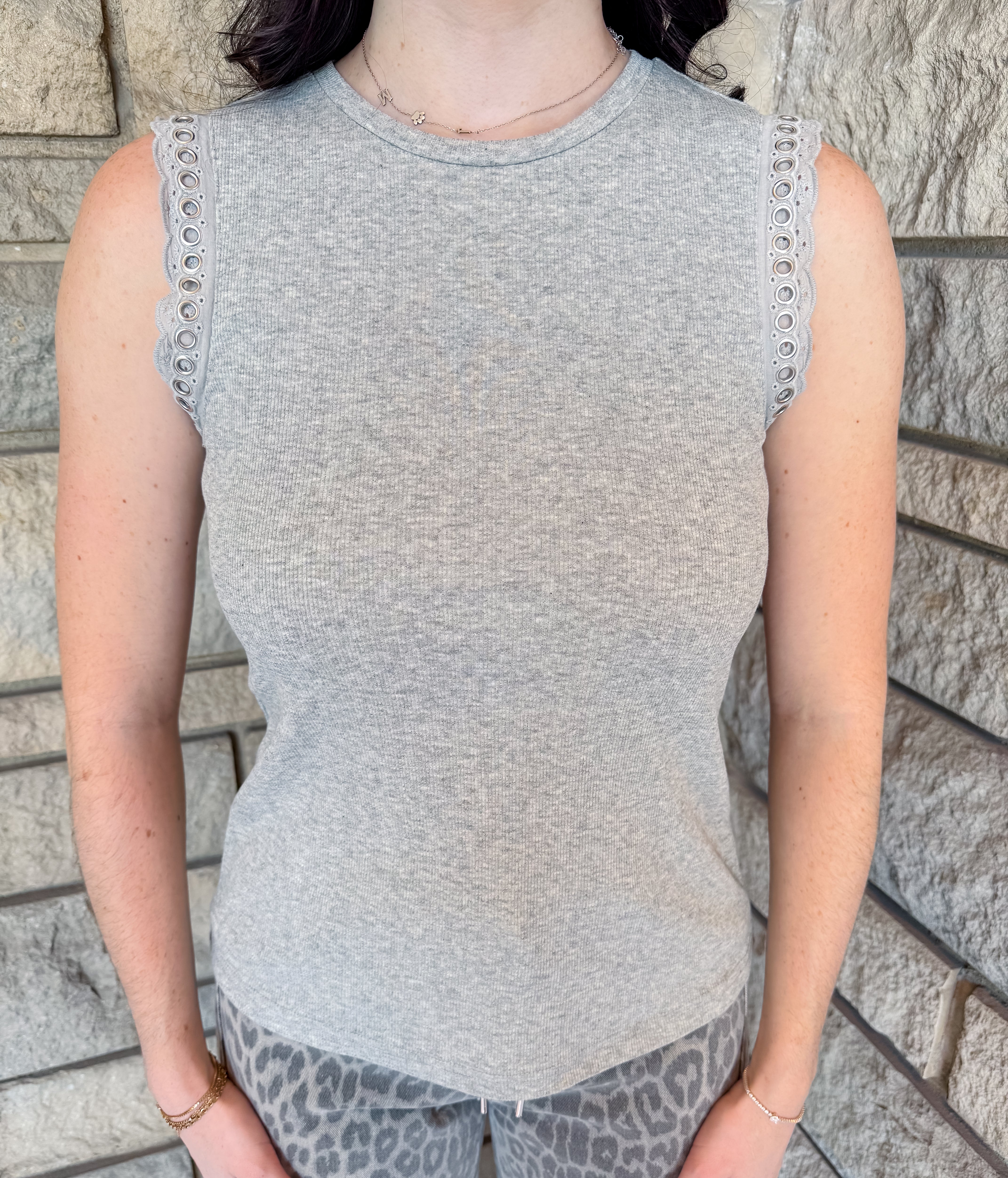Tina Ribbed Grommet Lace Tank