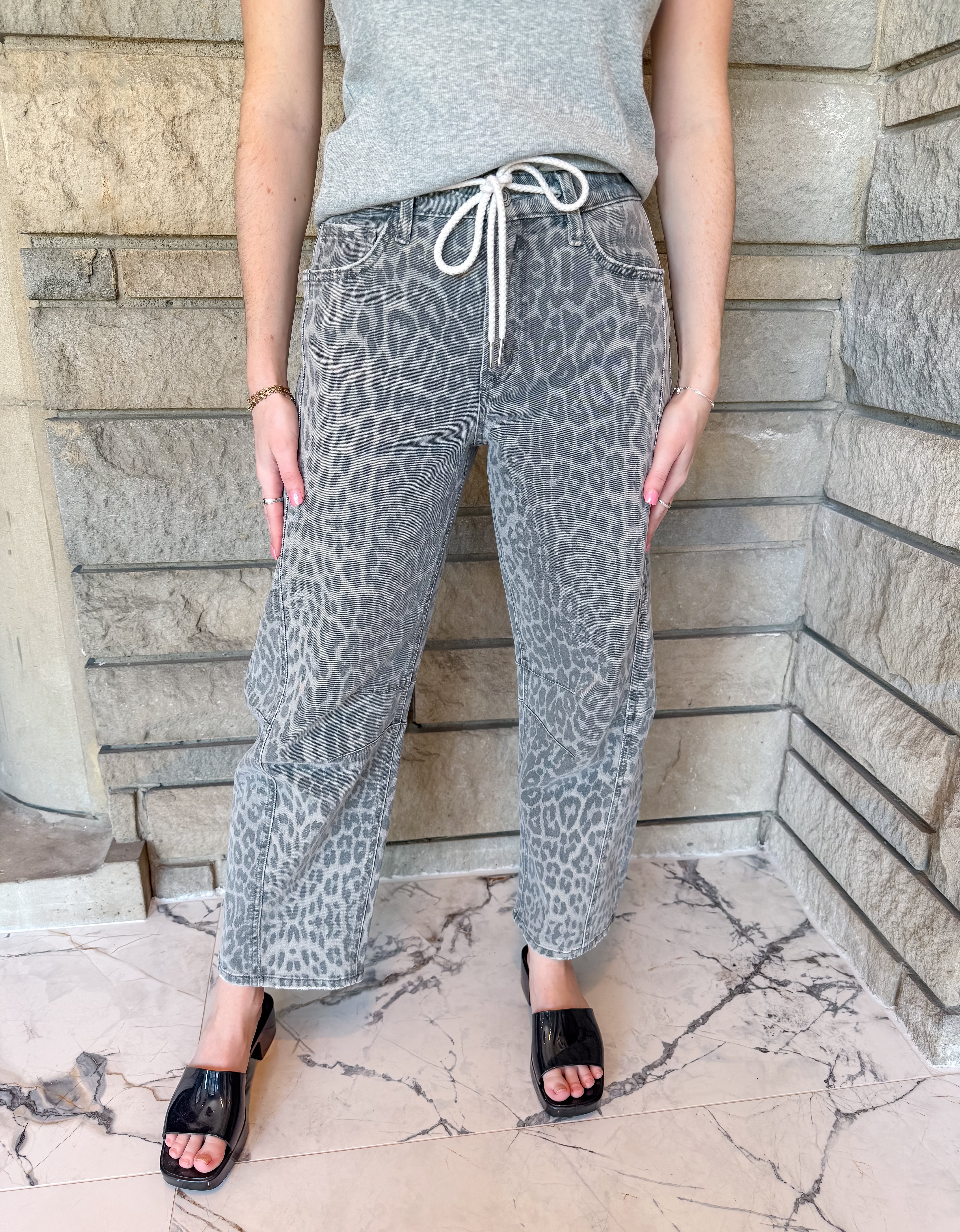 Kate Grey Leopard Barrel Jeans