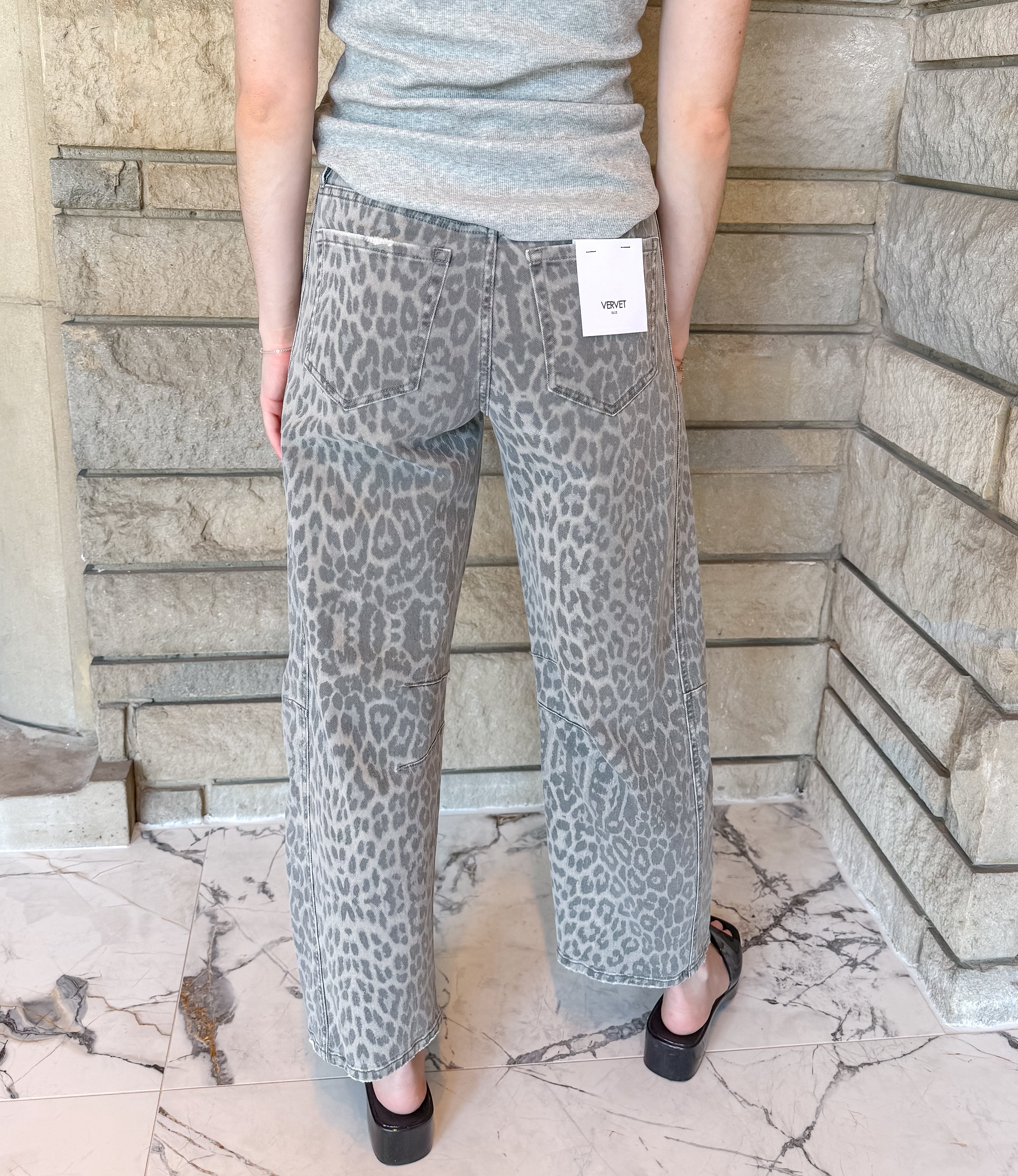 Kate Grey Leopard Barrel Jeans