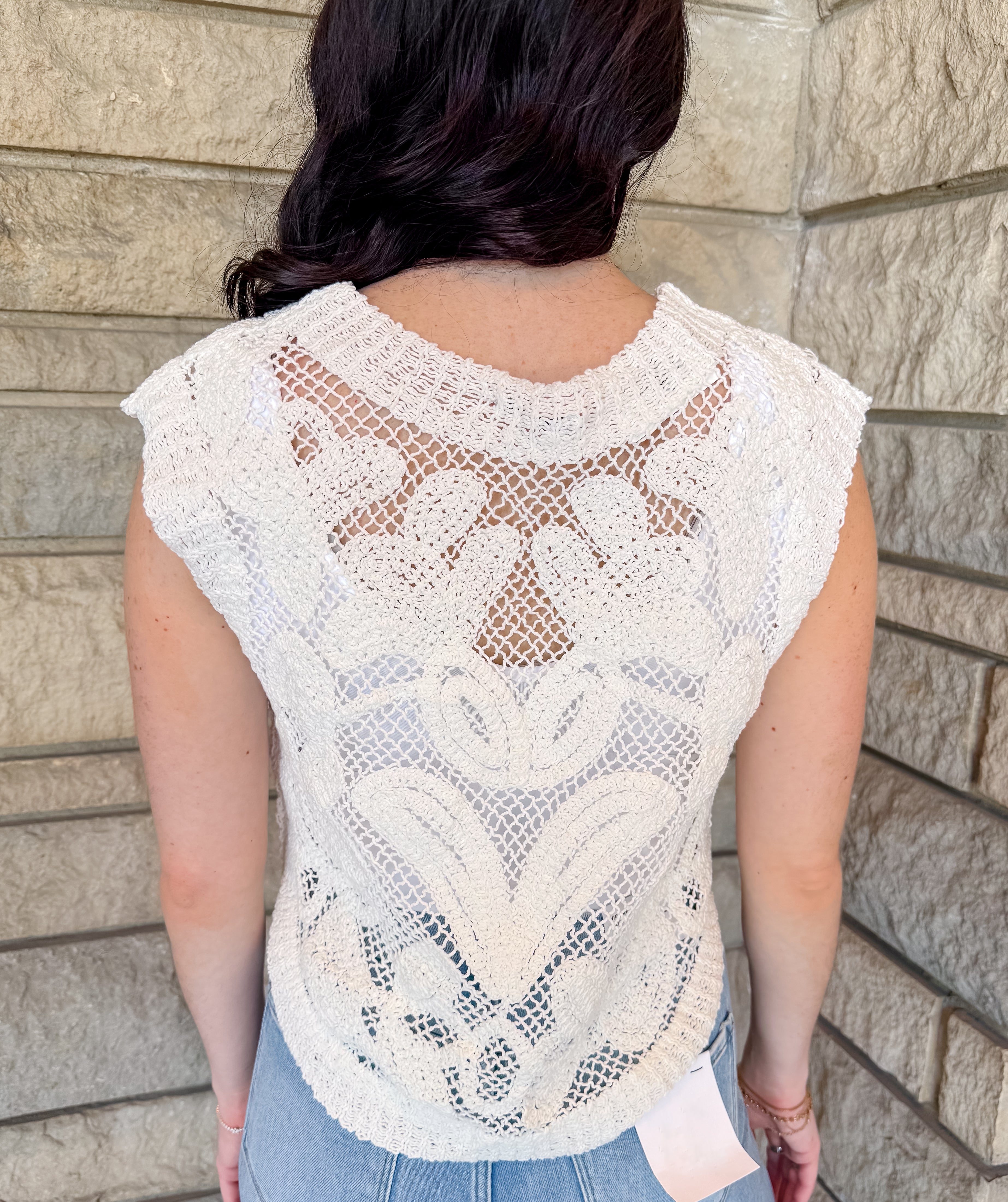 Katrina Sleeveless Crochet Sheer Top