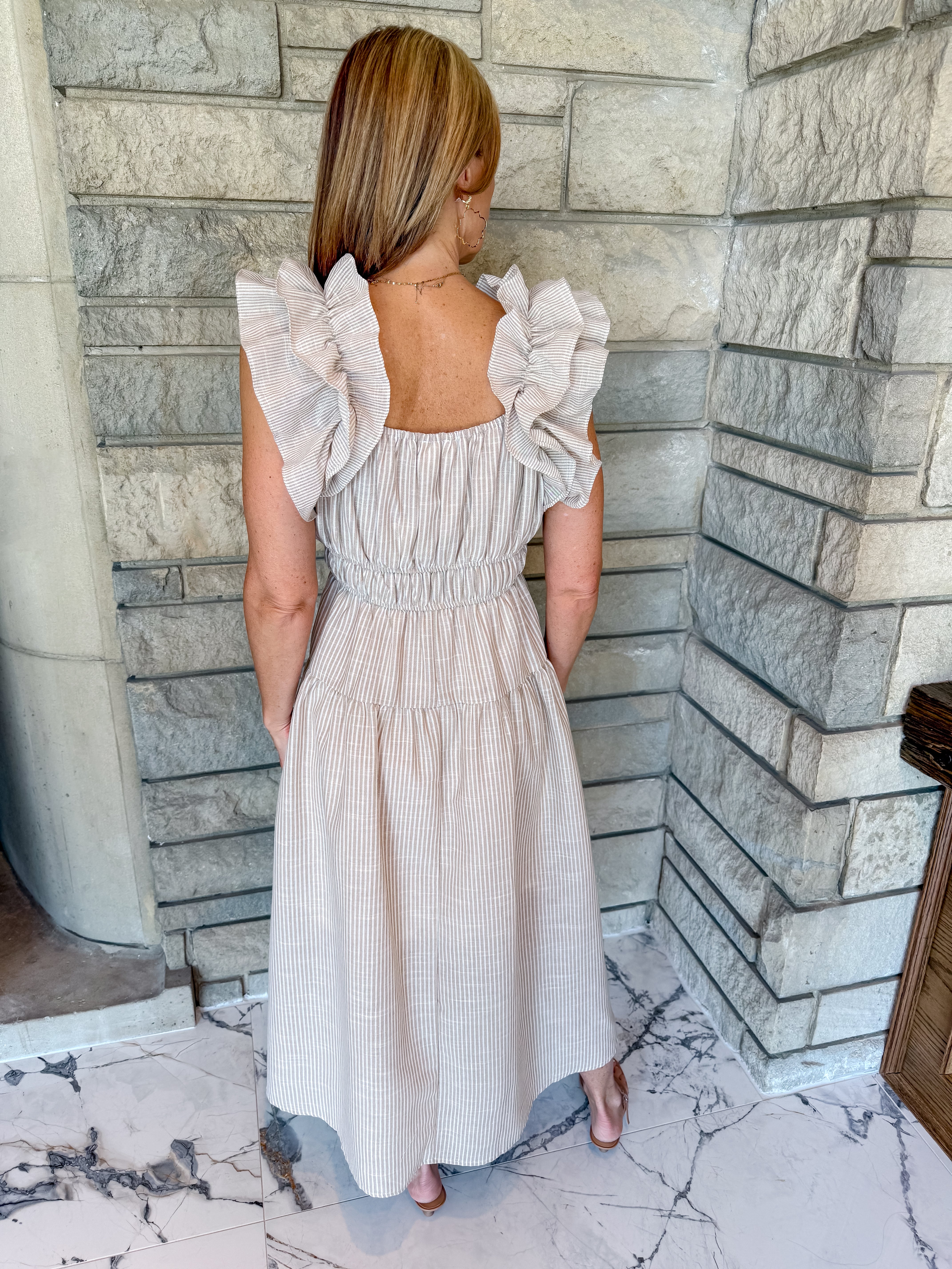 Teresa Striped Ruffle Strap Dress