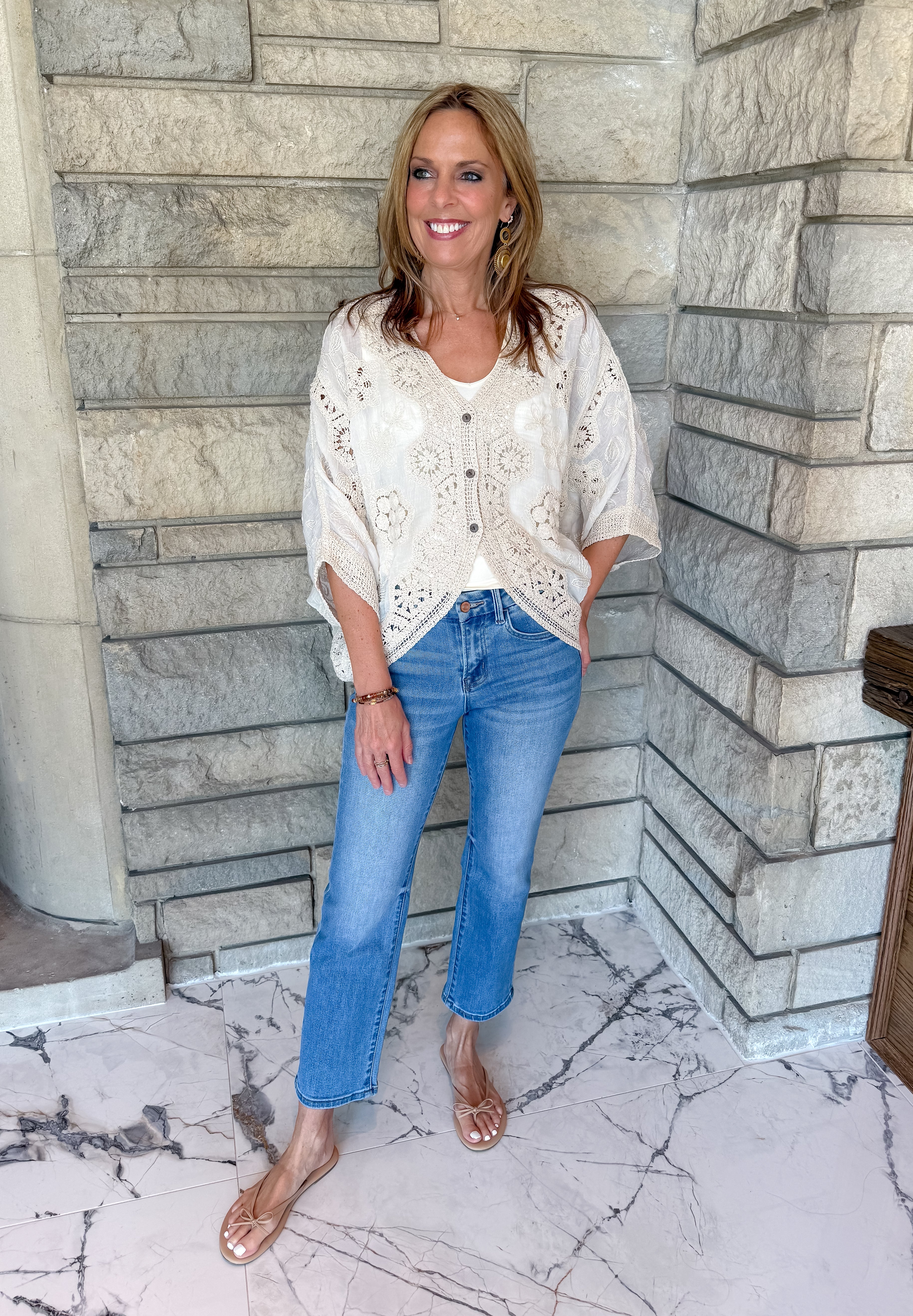 embroidered button boho top