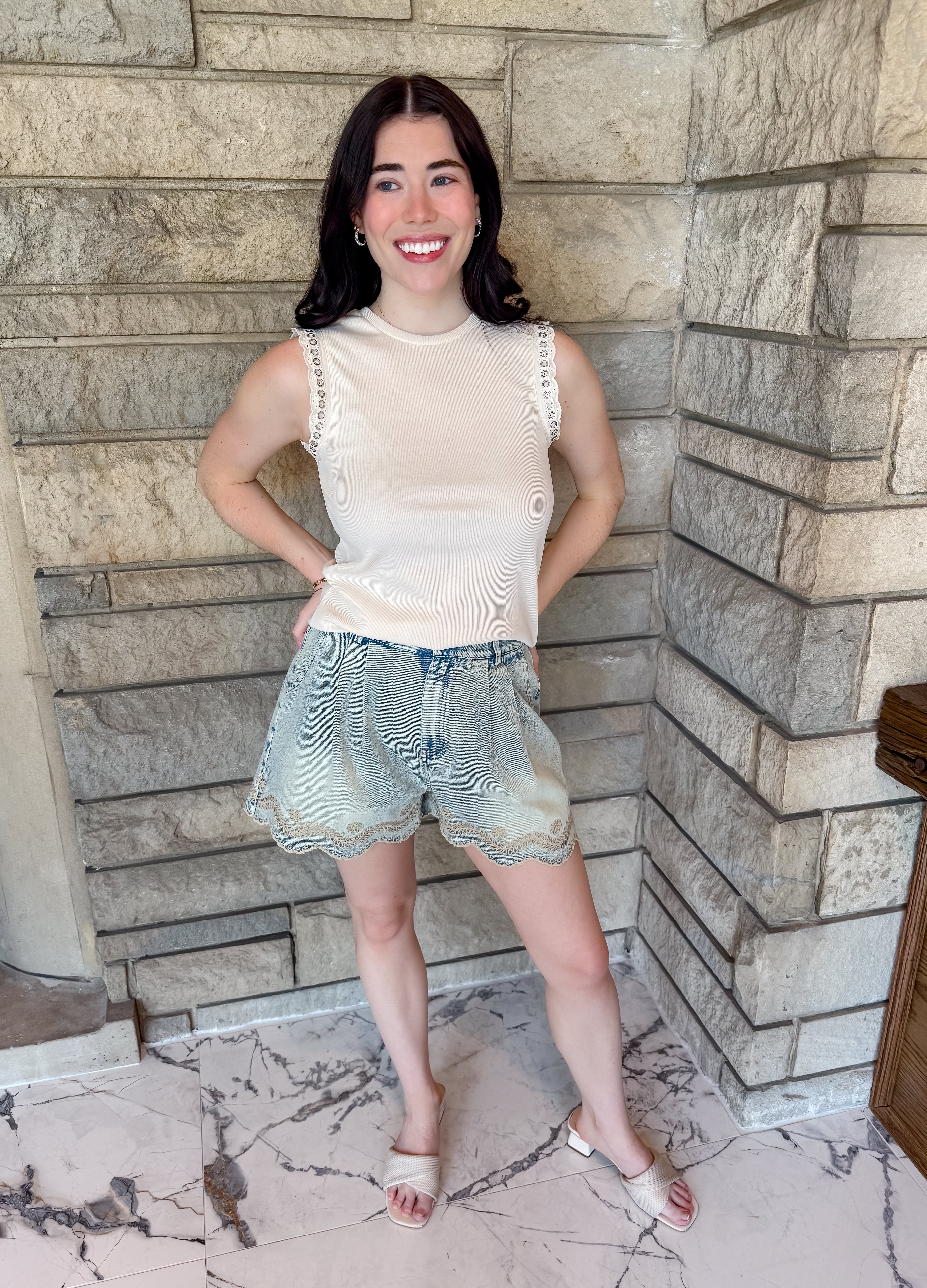 Tina Ribbed Grommet Lace Tank