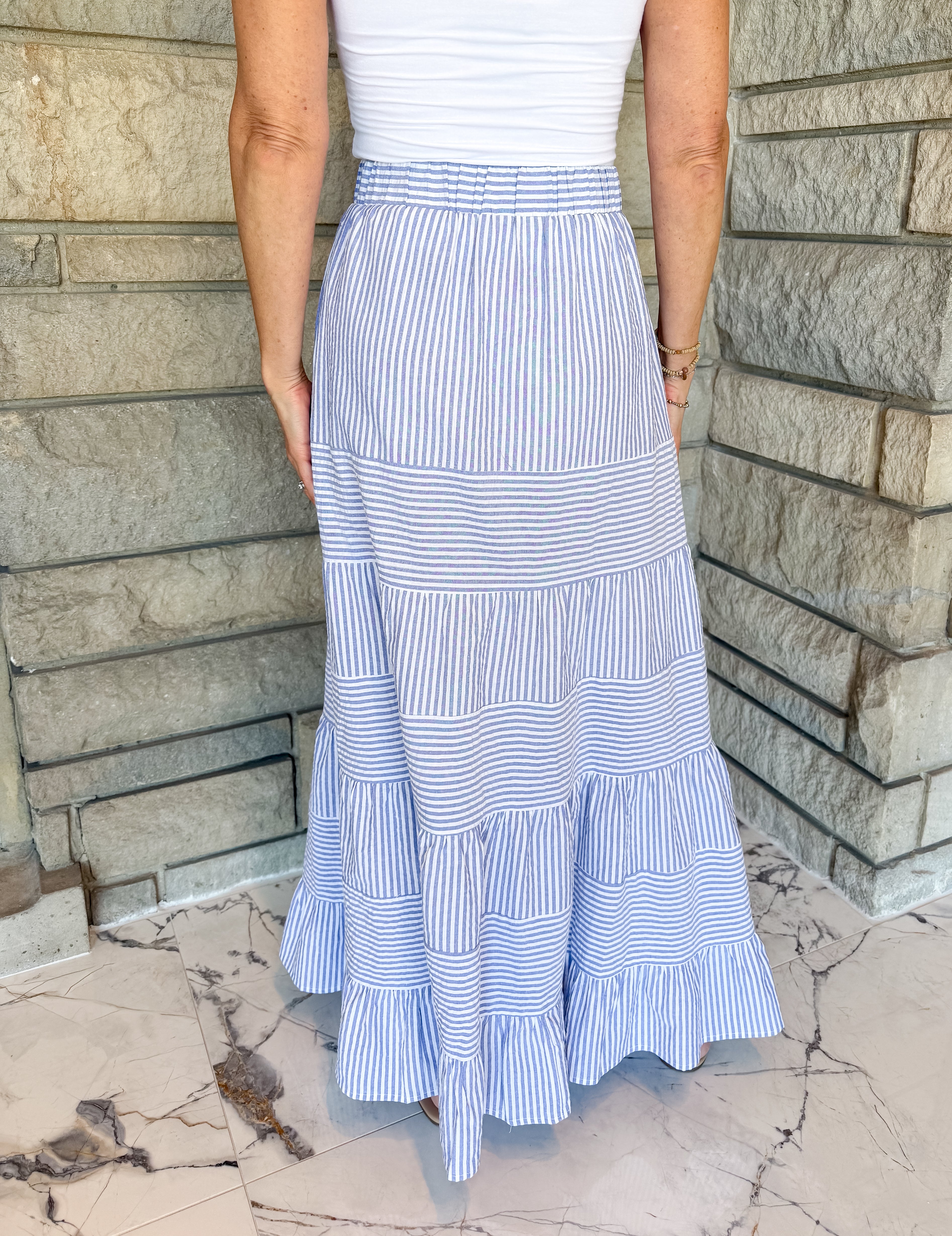 Honora Tiered Stripe Maxi Skirt