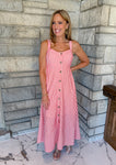 red pinstripe dress buttons maxi 