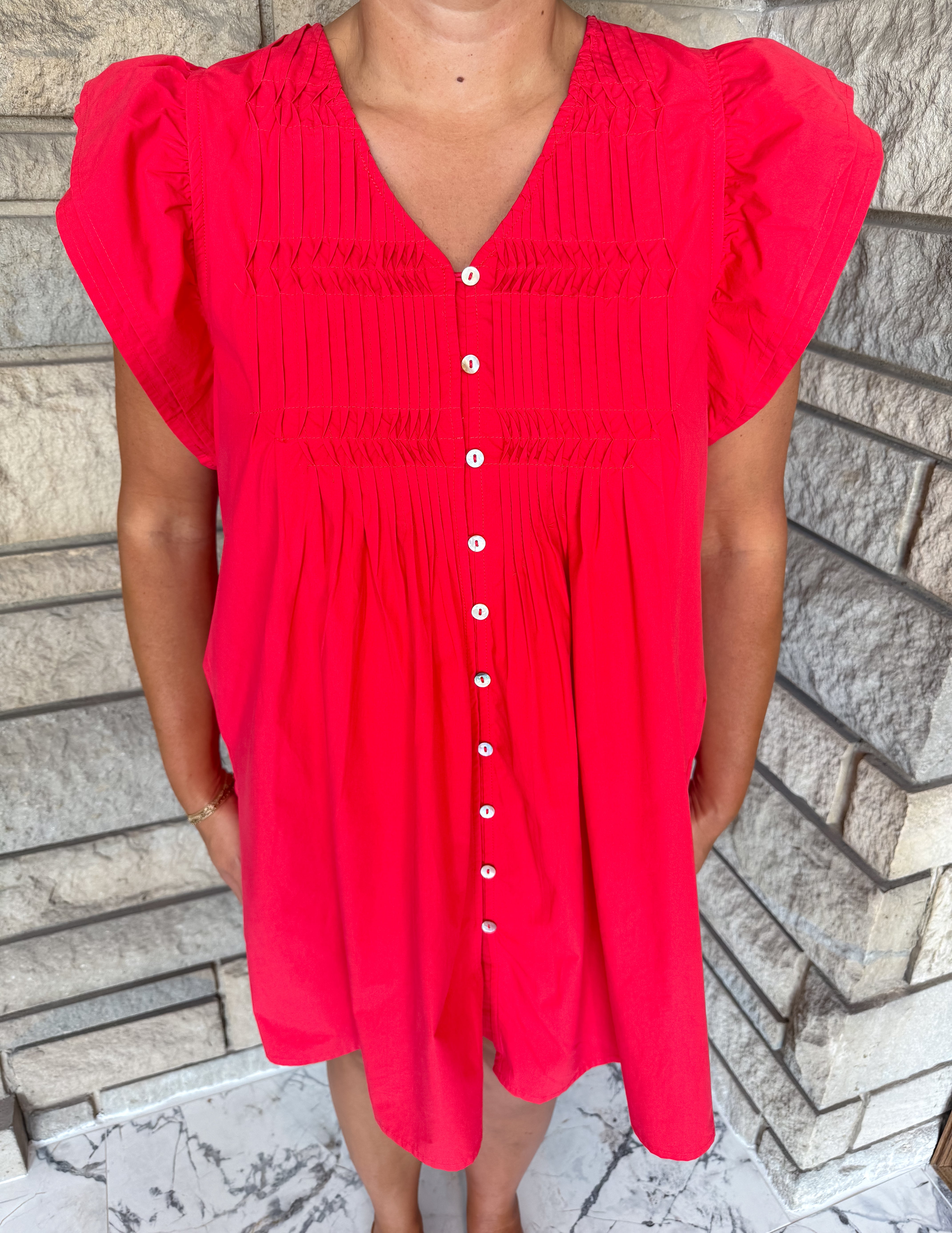 Farrah Pintuck Flutter Dress