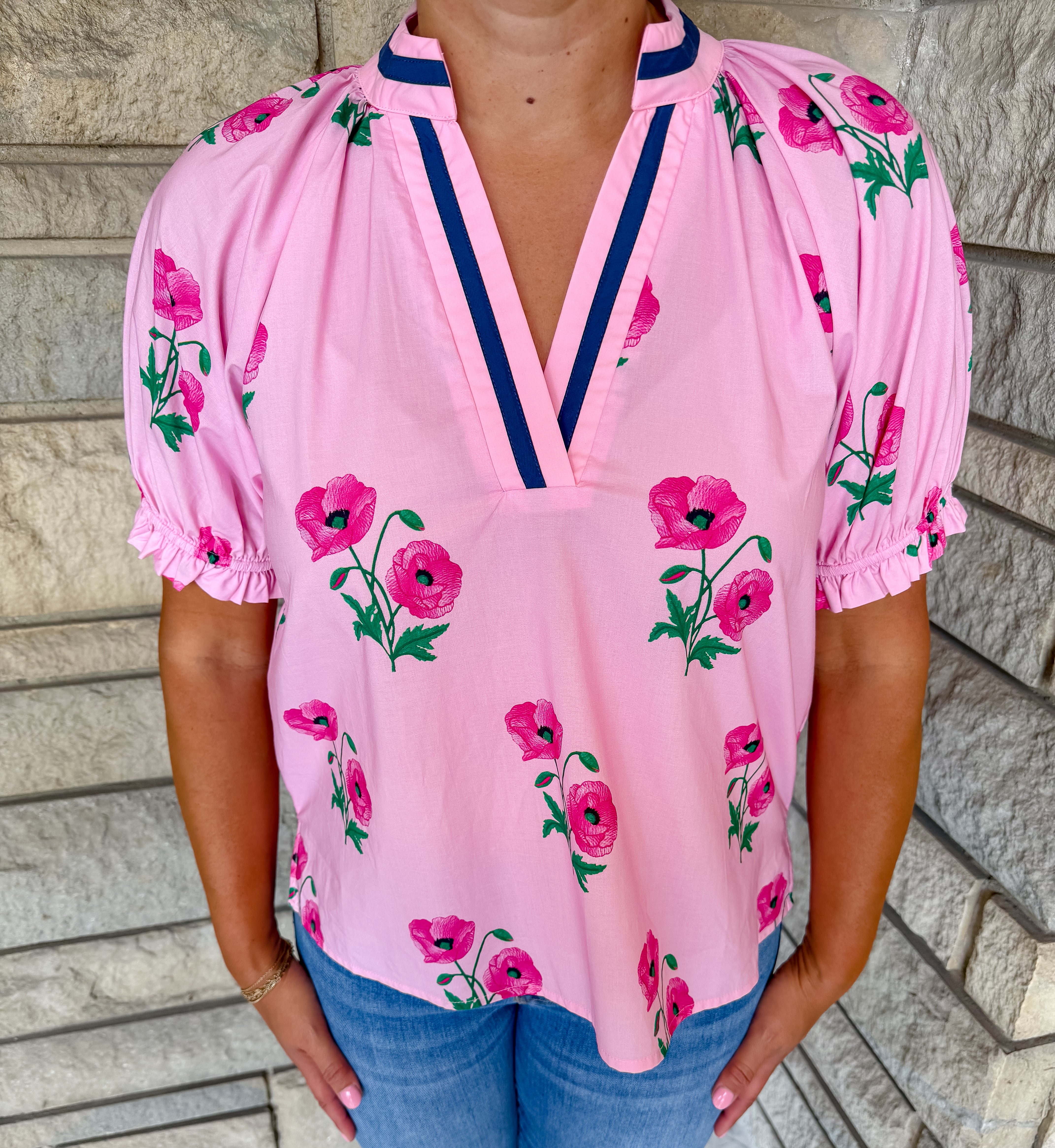 Zelda Contrast Trim Flower Top