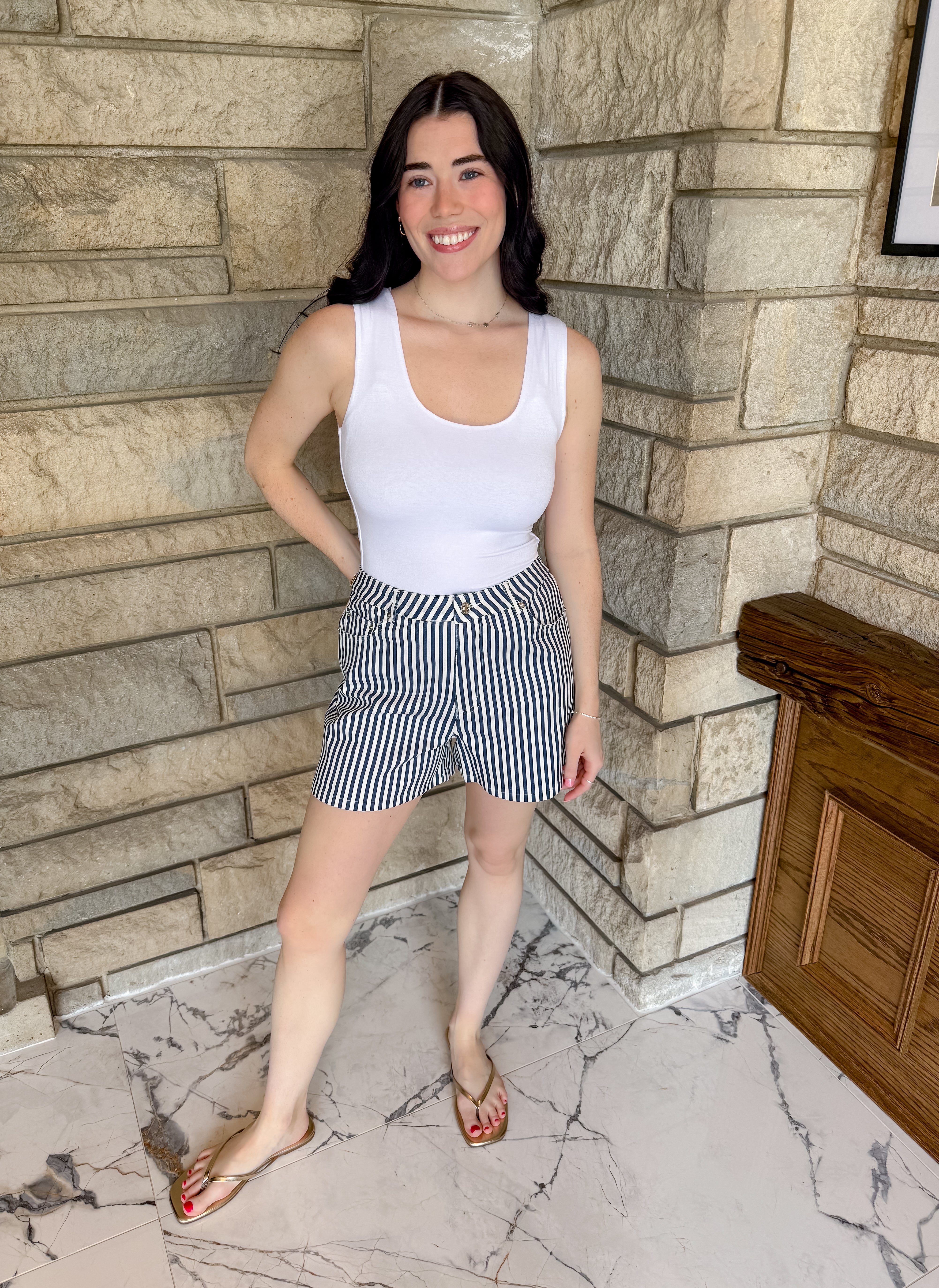 Navy and white striped shorts
