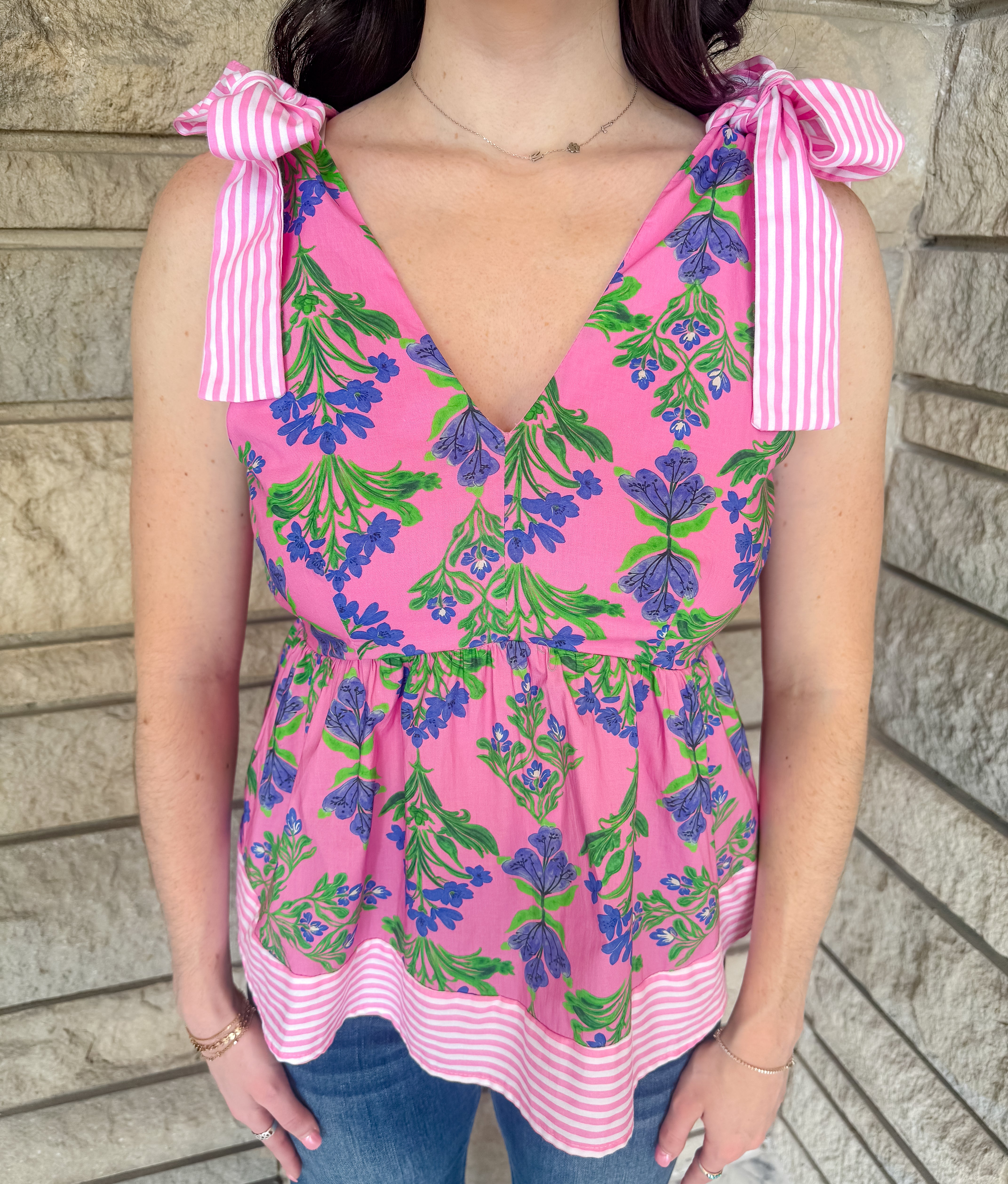 Hillary Botanical Peplum Tie Tank