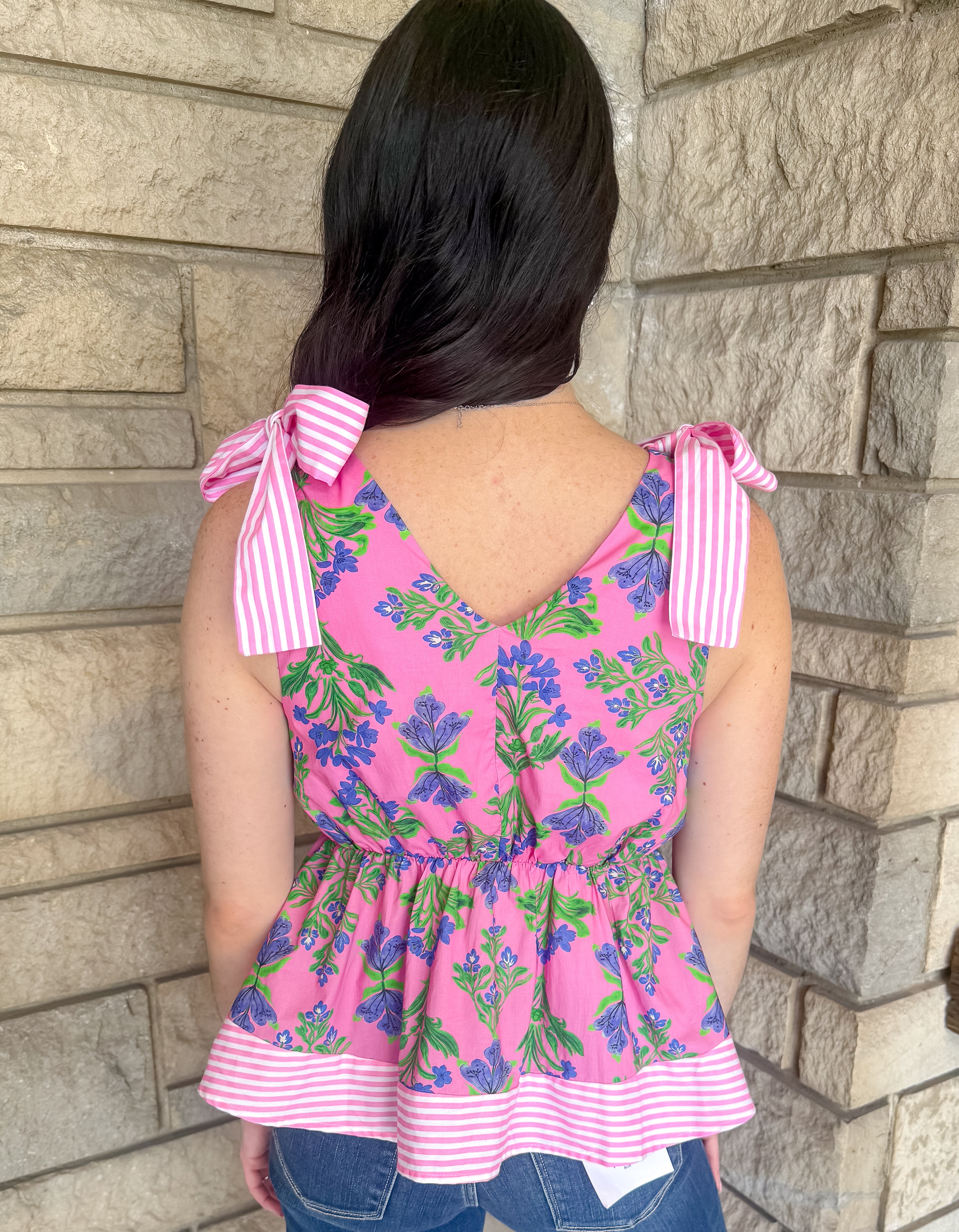 Hillary Botanical Peplum Tie Tank