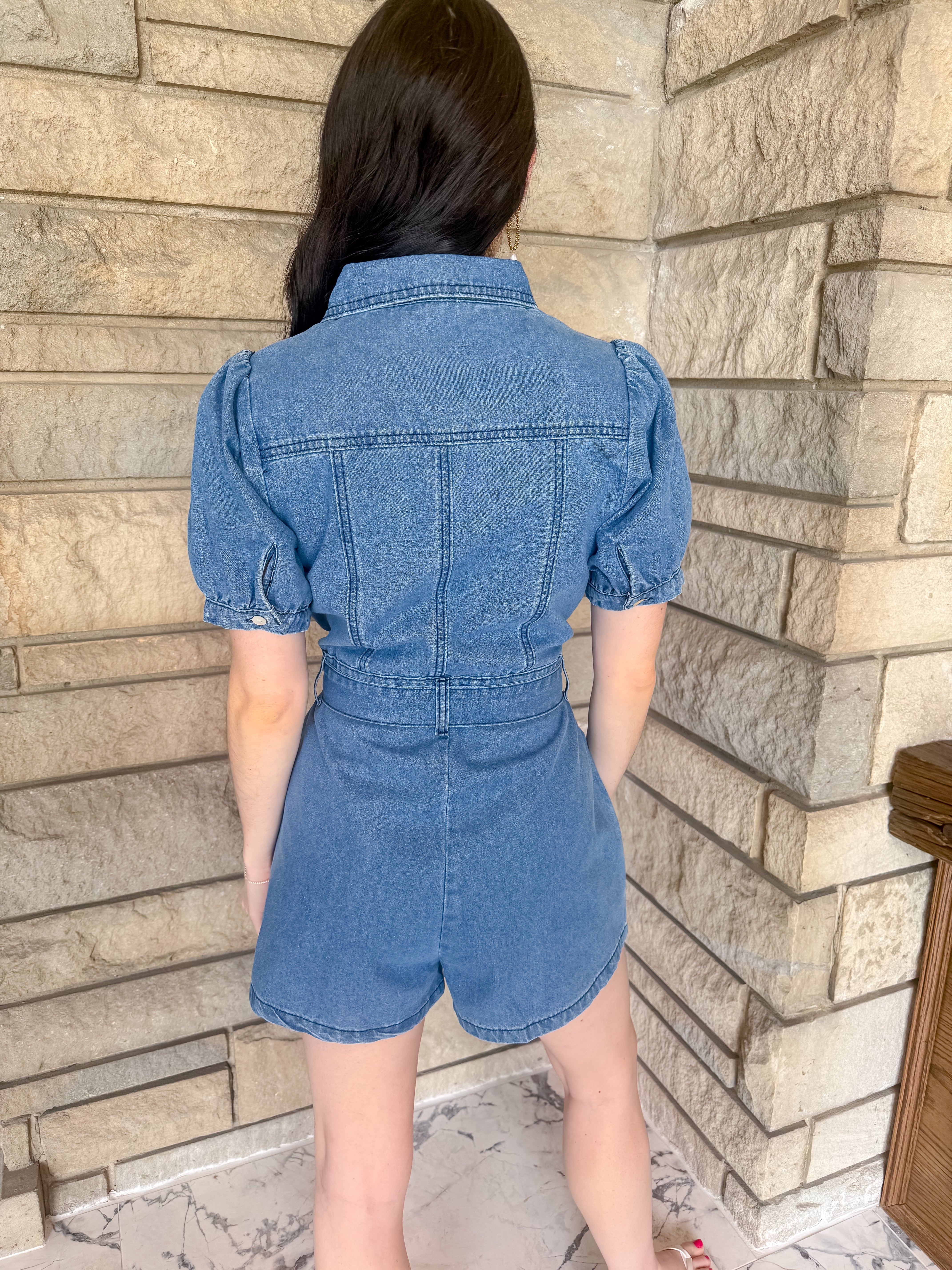 Camille Washed Denim Tie Romper