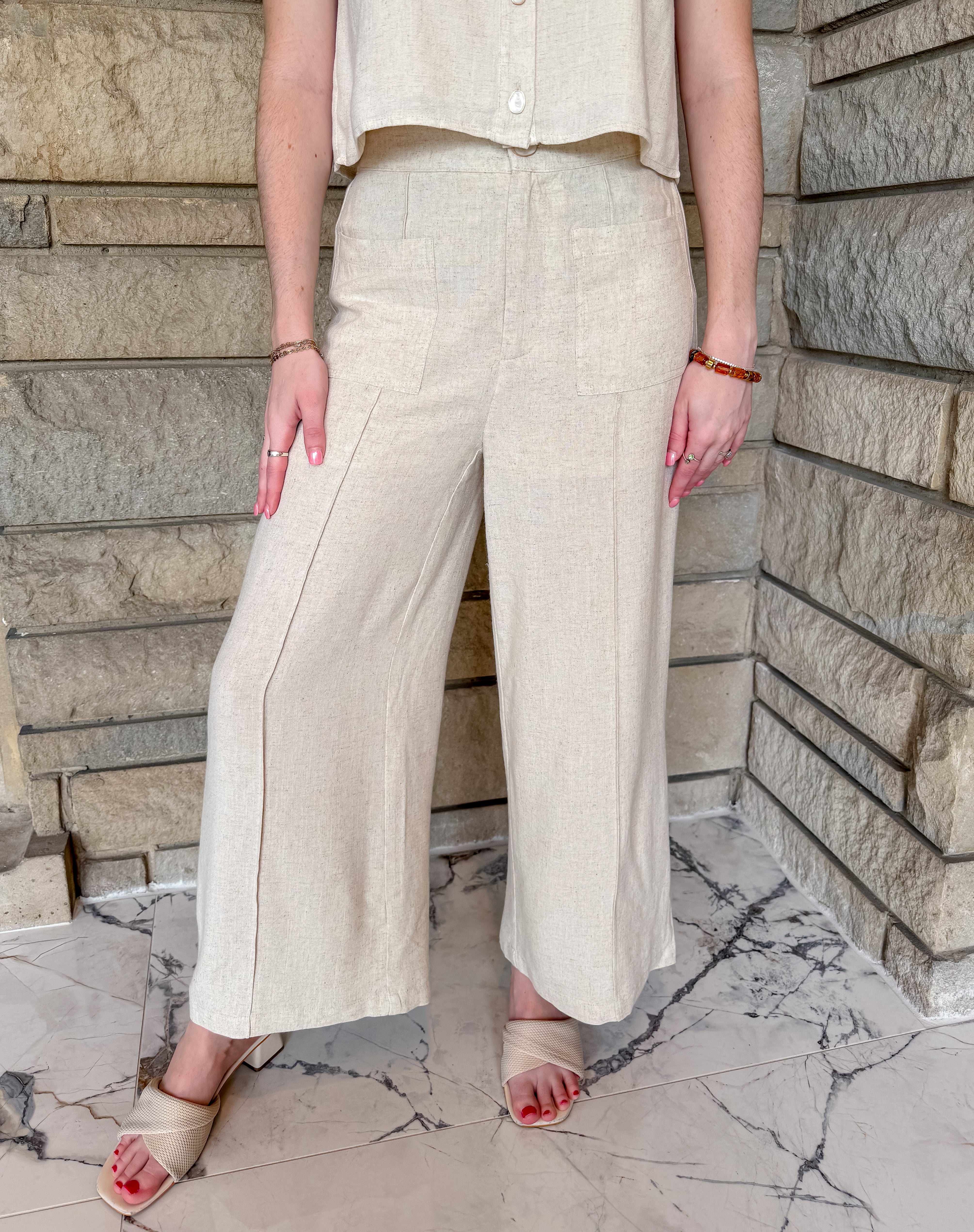 Erica Linen Button Pants Set
