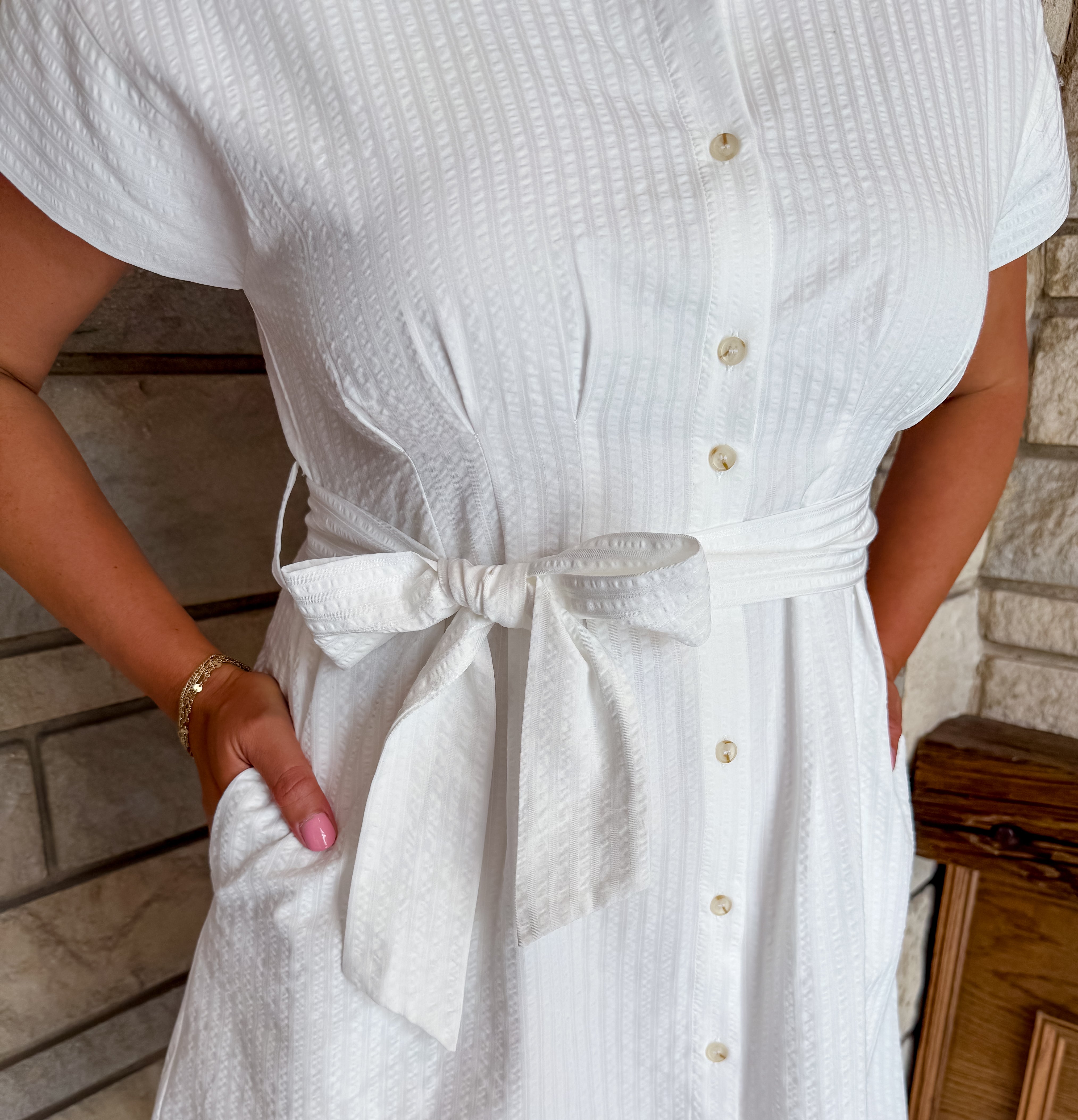 Angela Textured Stripe Belted Shirt Dress