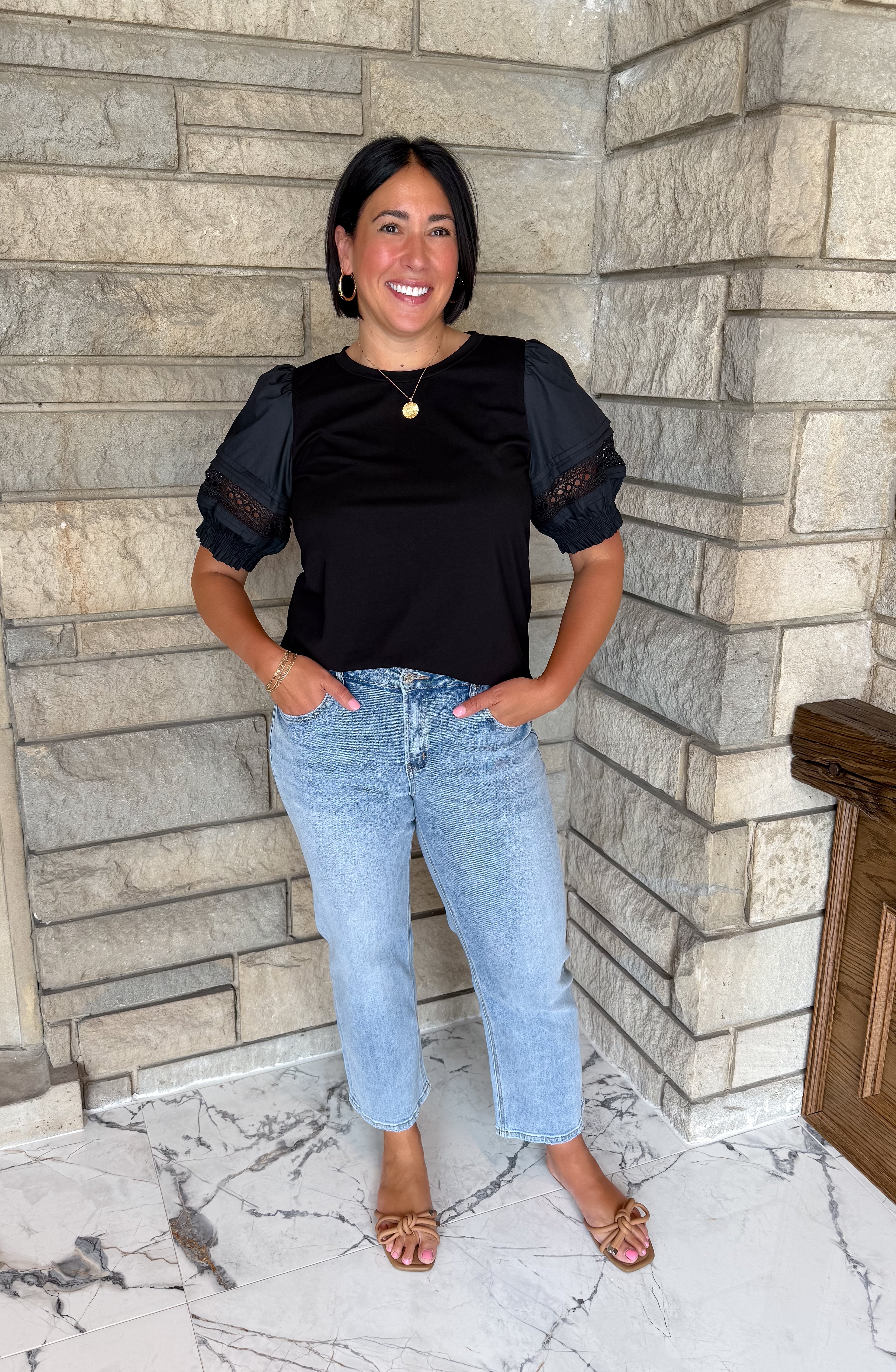 Joanna Lace Trim Puff Top