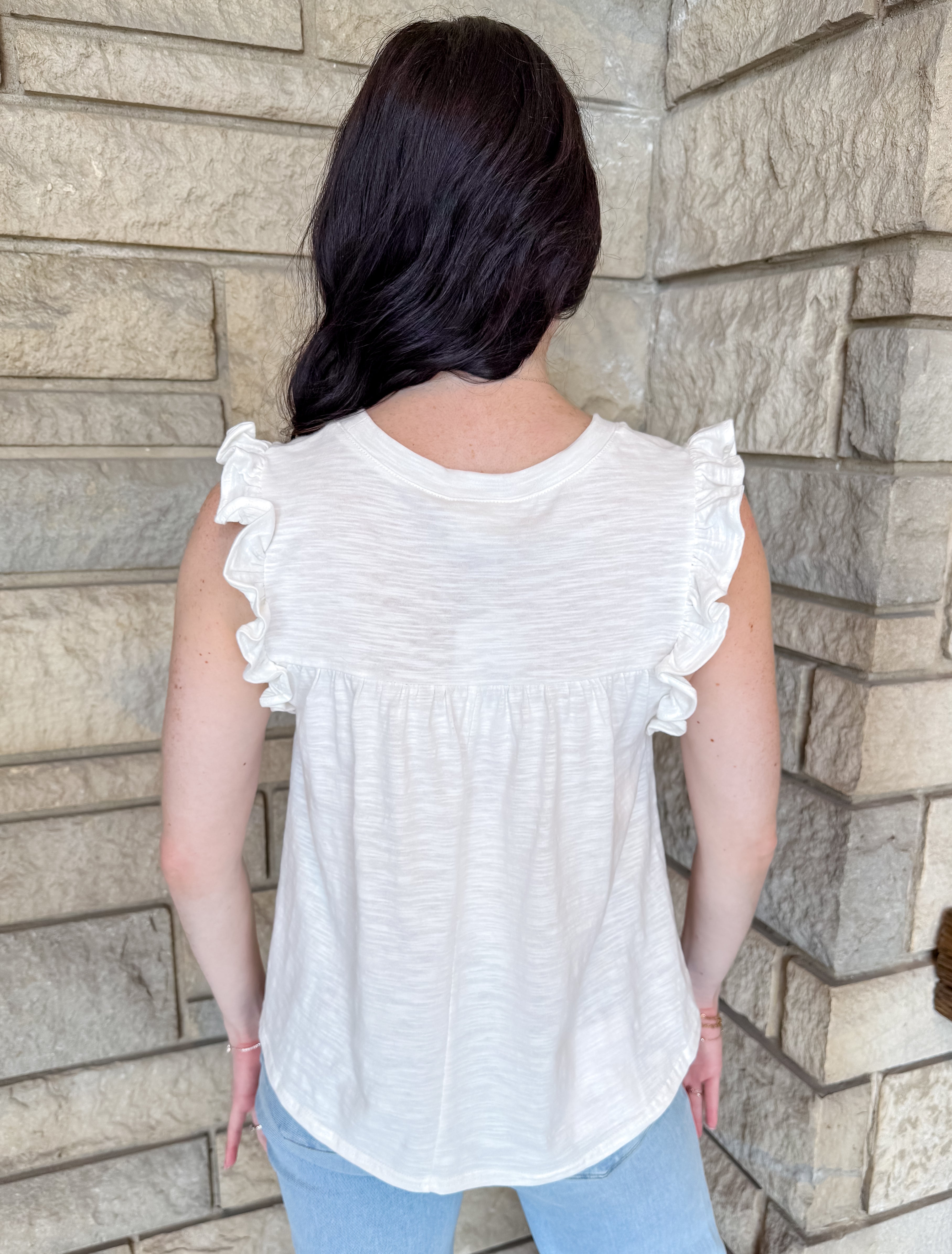 Mona Sleeveless Ruffle Top