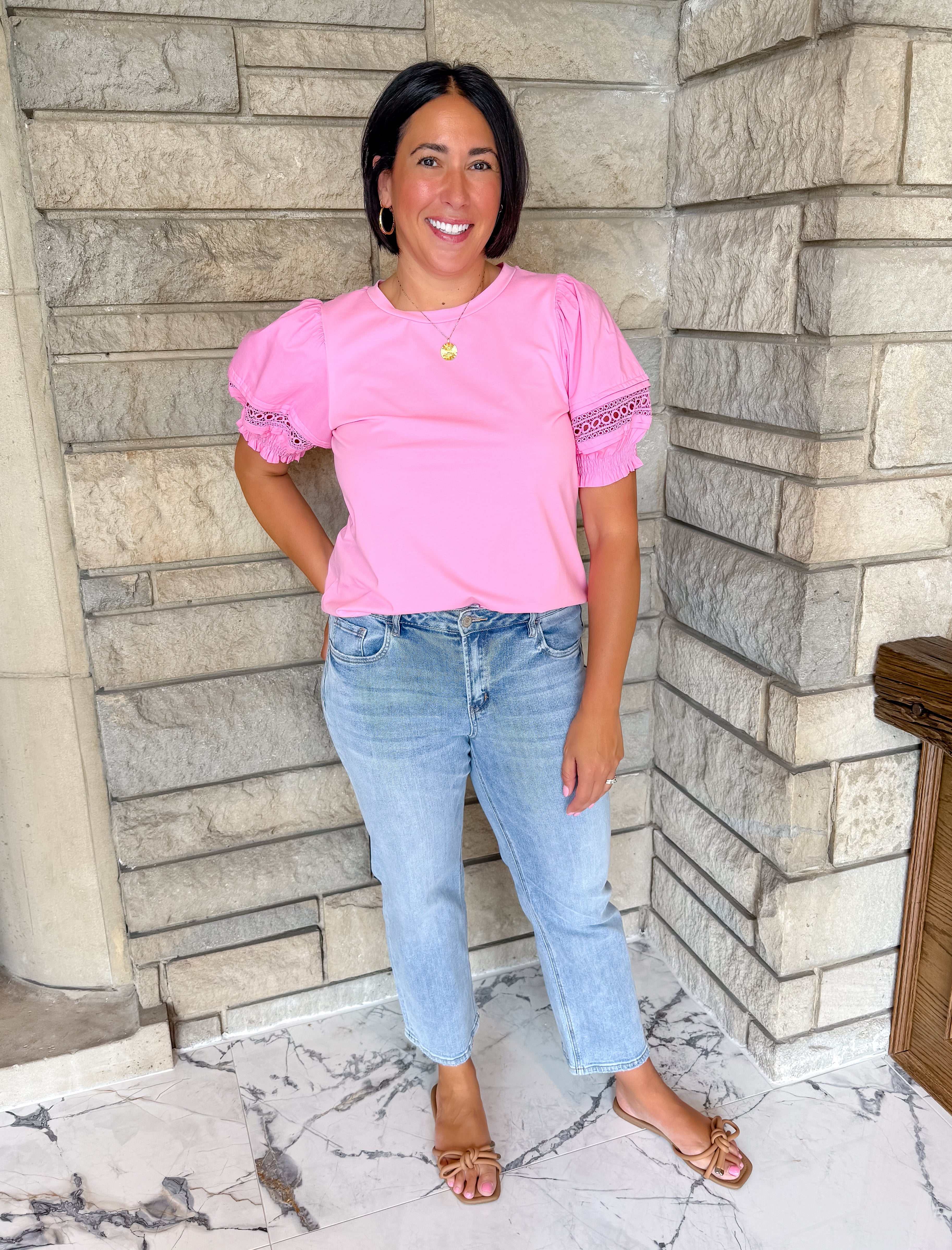 Joanna Lace Trim Puff Top