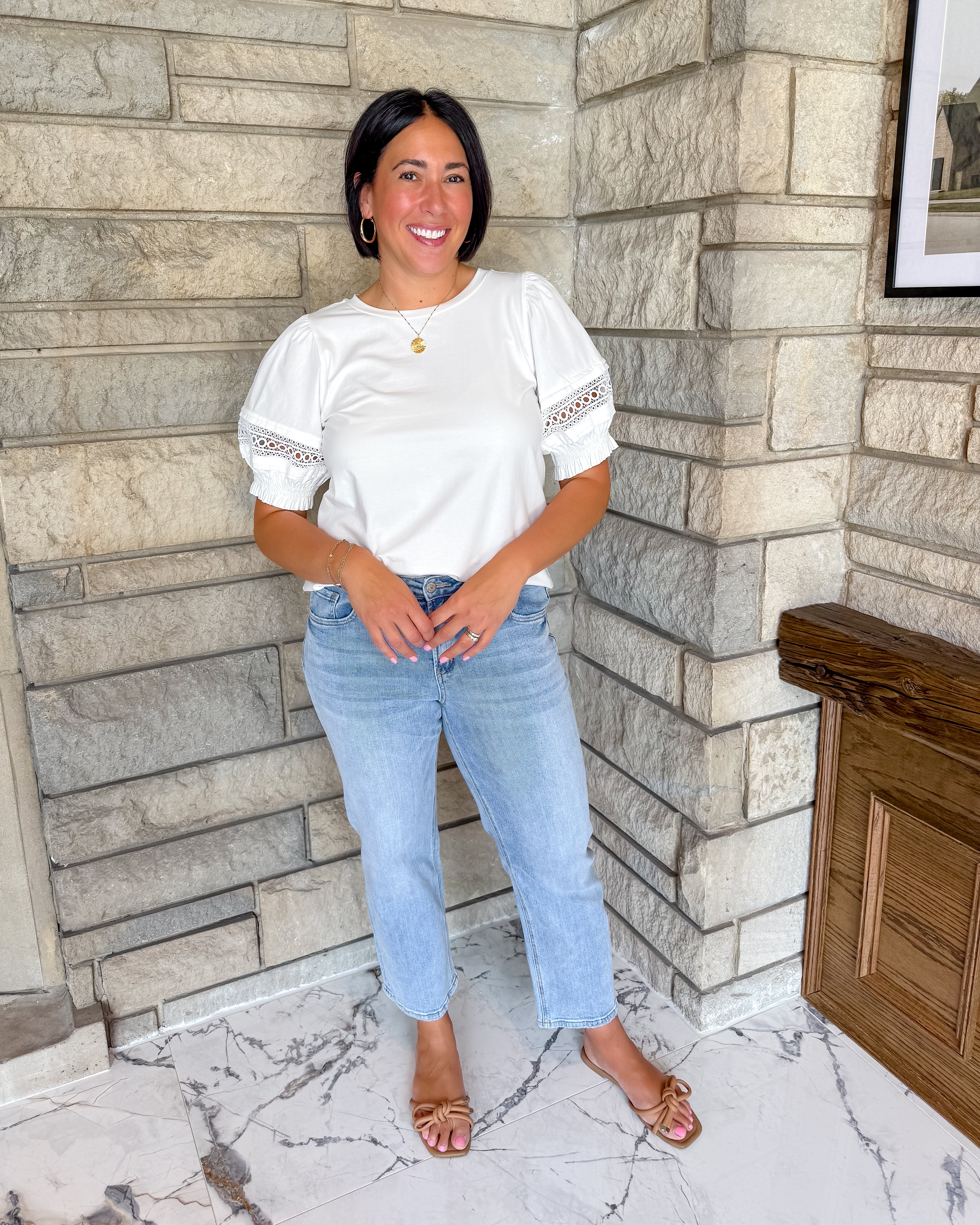 Joanna Lace Trim Puff Top