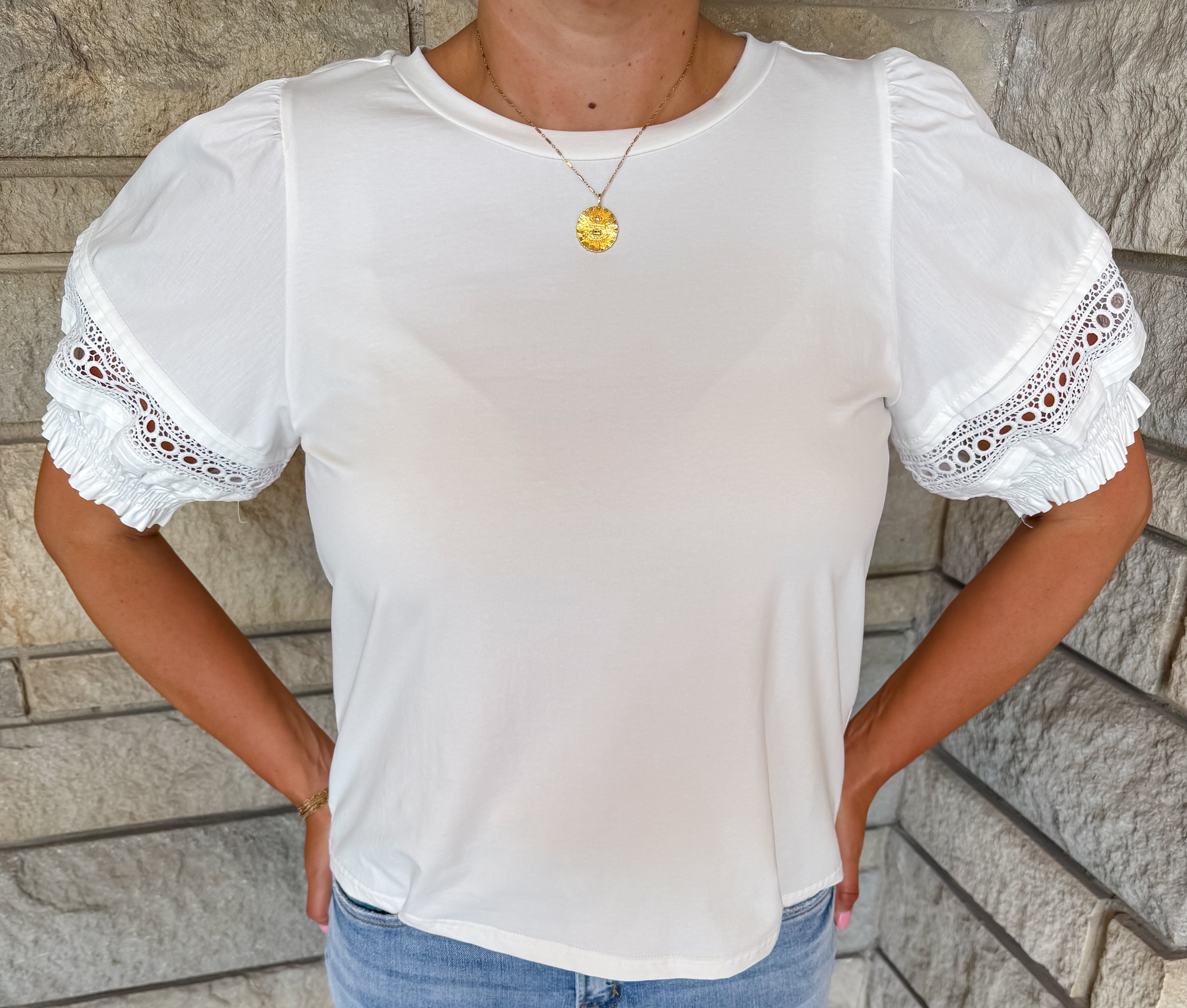 Joanna Lace Trim Puff Top