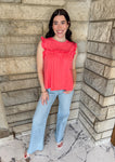coral sleeveless tank 
mini ruffles 
flowy 