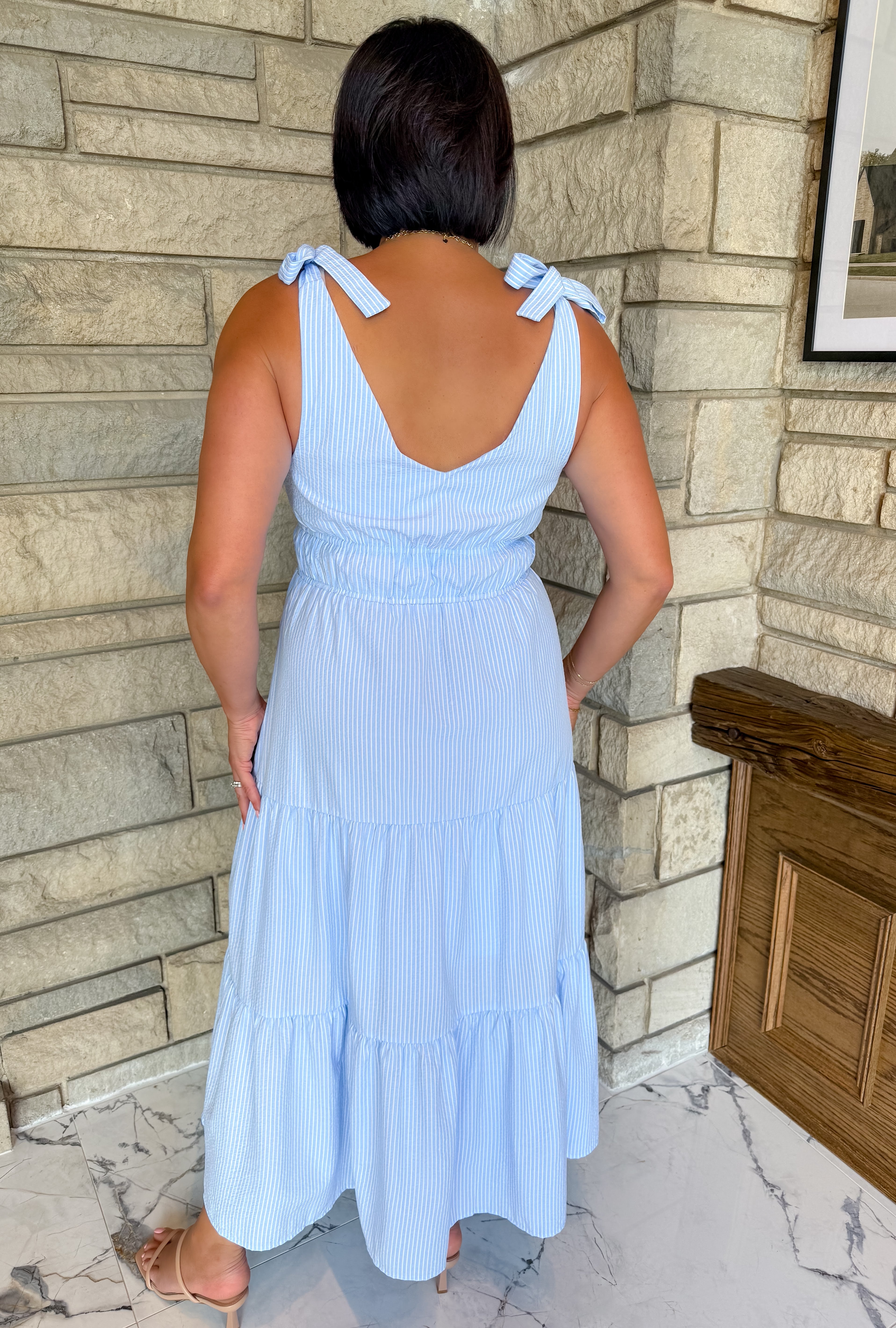 Nila Seersucker Tiered Midi Dress
