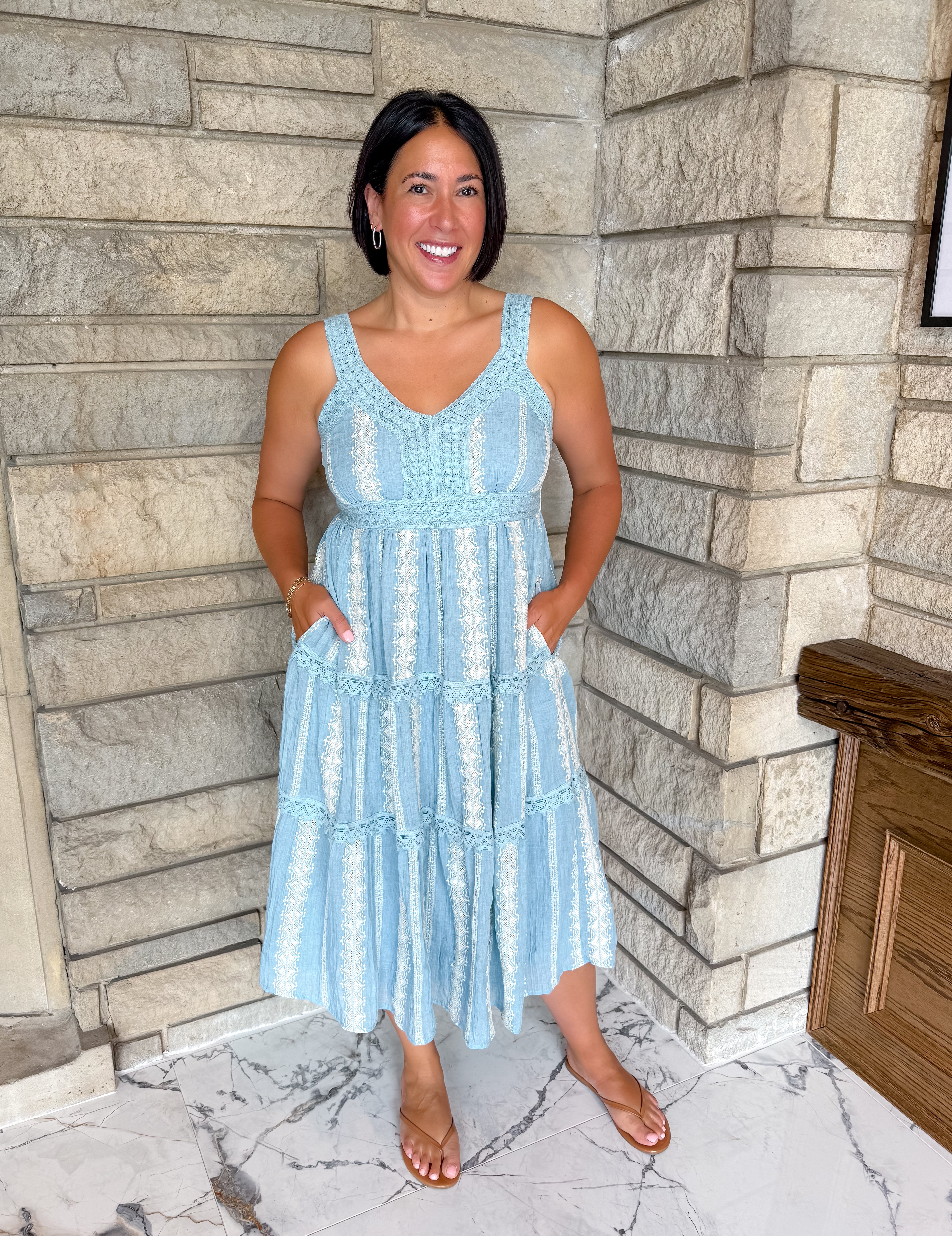 Pandora Embroidered Lace Tiered Dress
