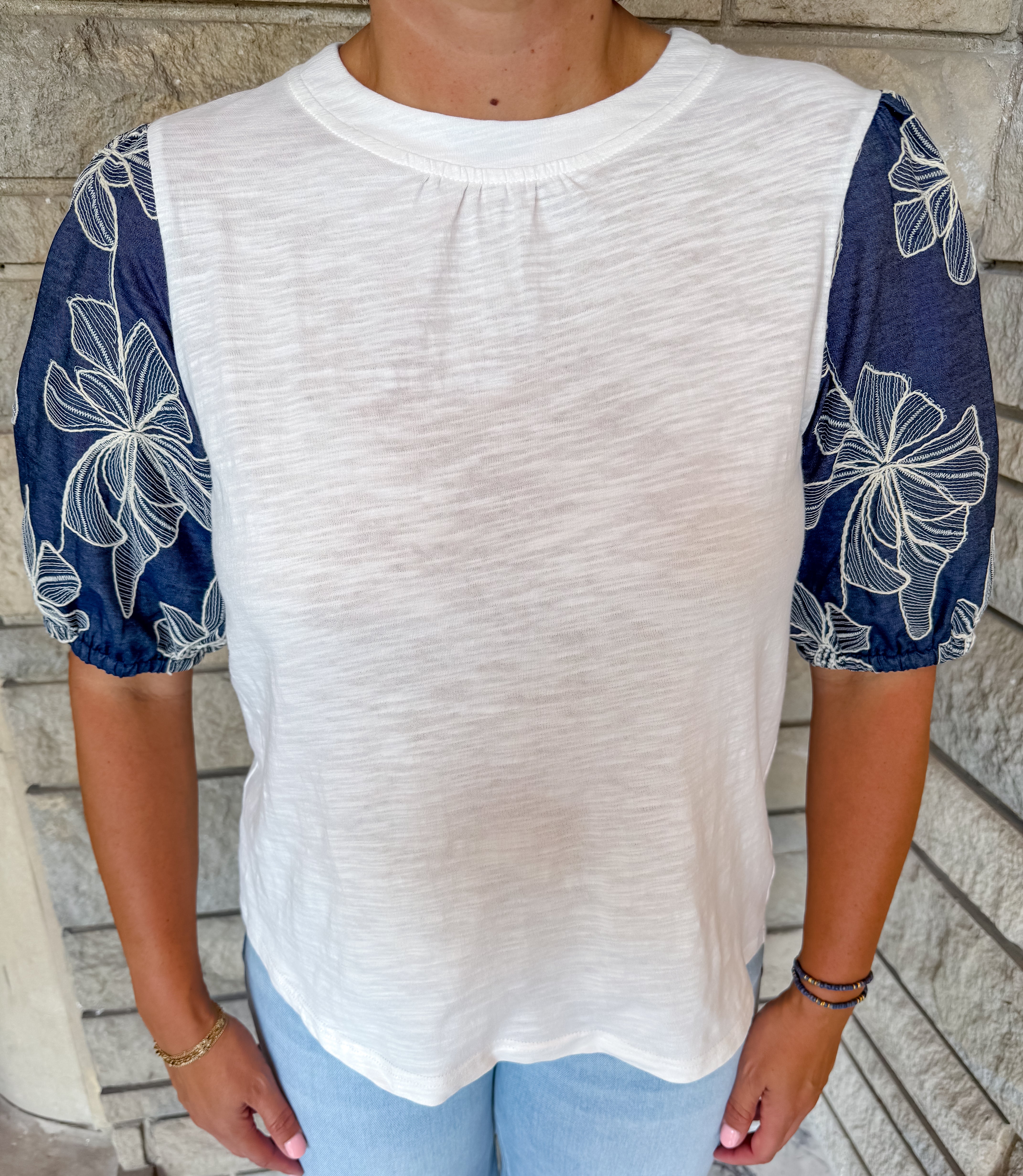 Cory Embroidered Puff Top