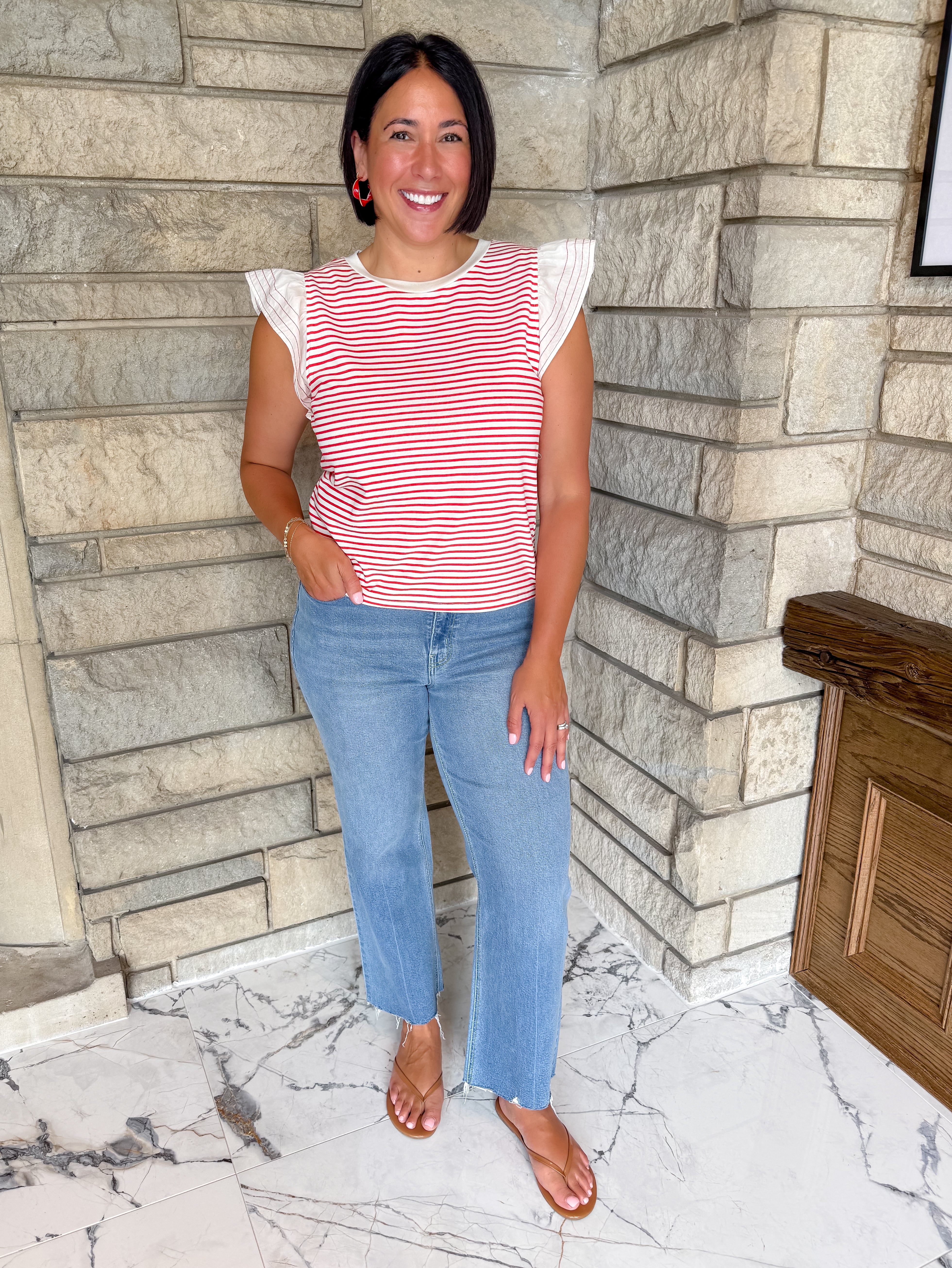 Brigitta Contrast Slv Striped Tee