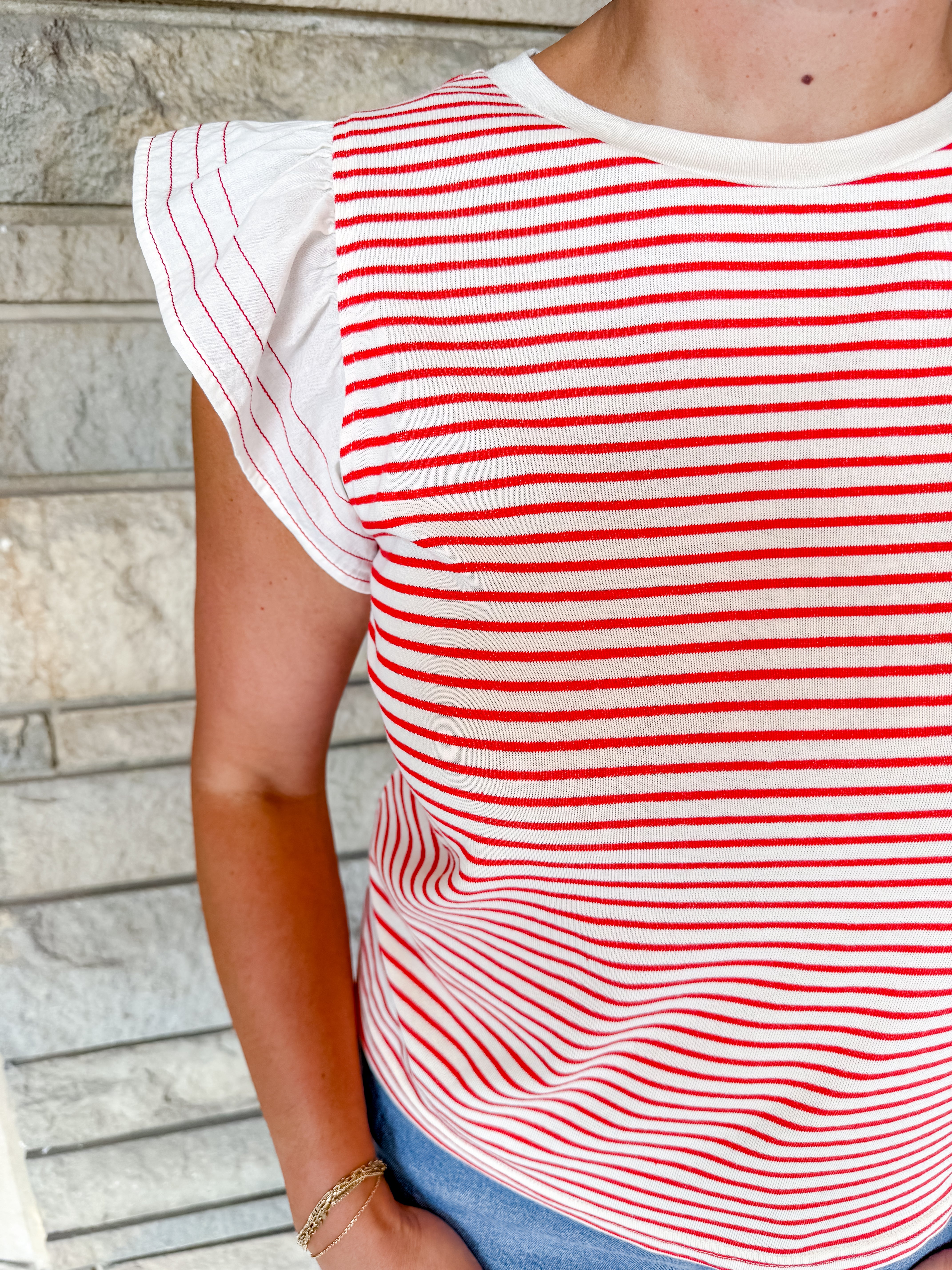 Brigitta Contrast Slv Striped Tee