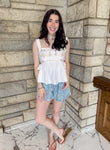 scallop trim tank embroidery detail peplum