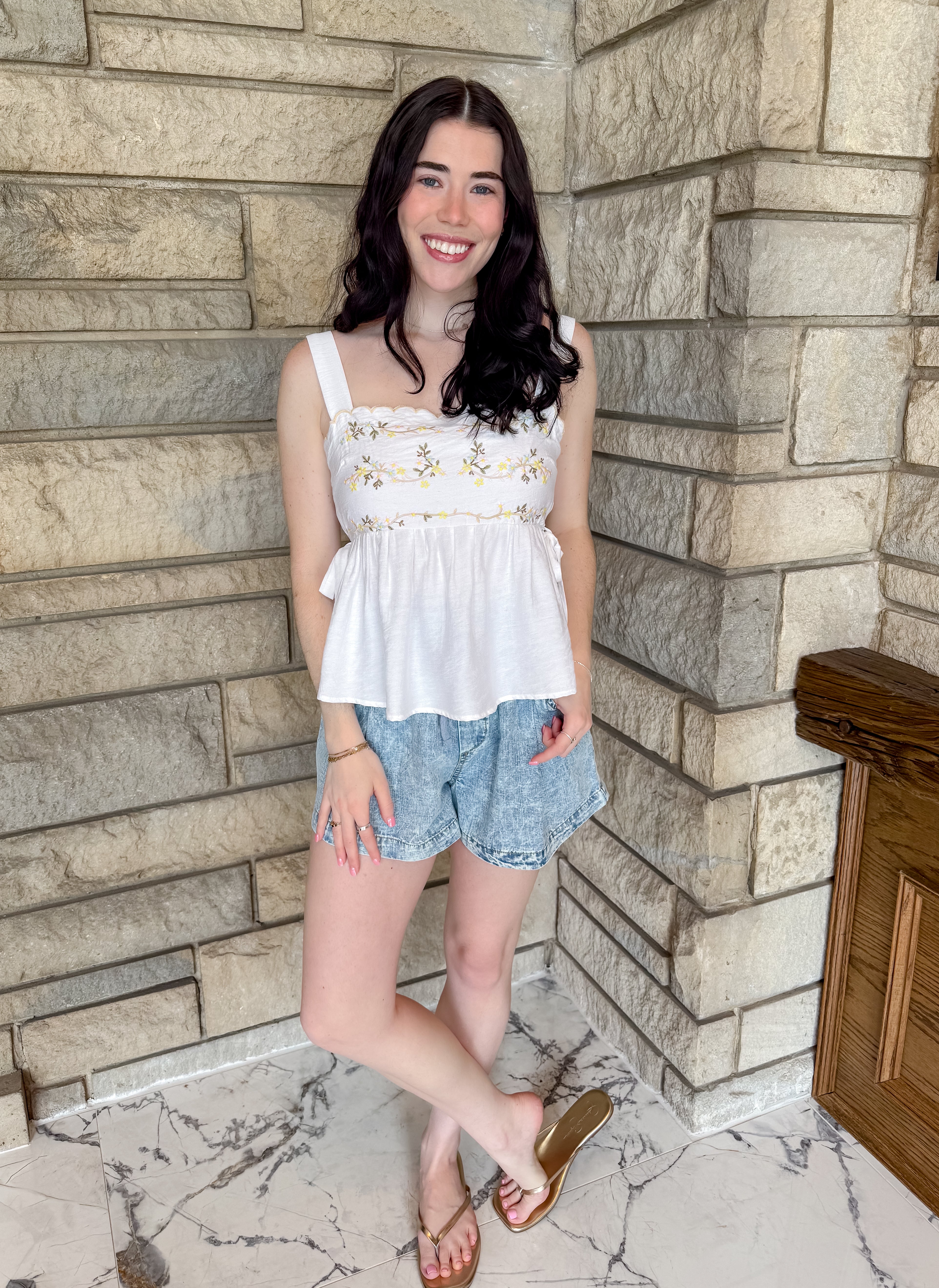 scallop trim tank embroidery detail peplum