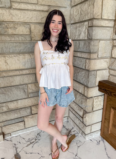 scallop trim tank embroidery detail peplum
