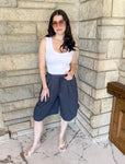 long bermuda shorts side cinching drawstring pleated